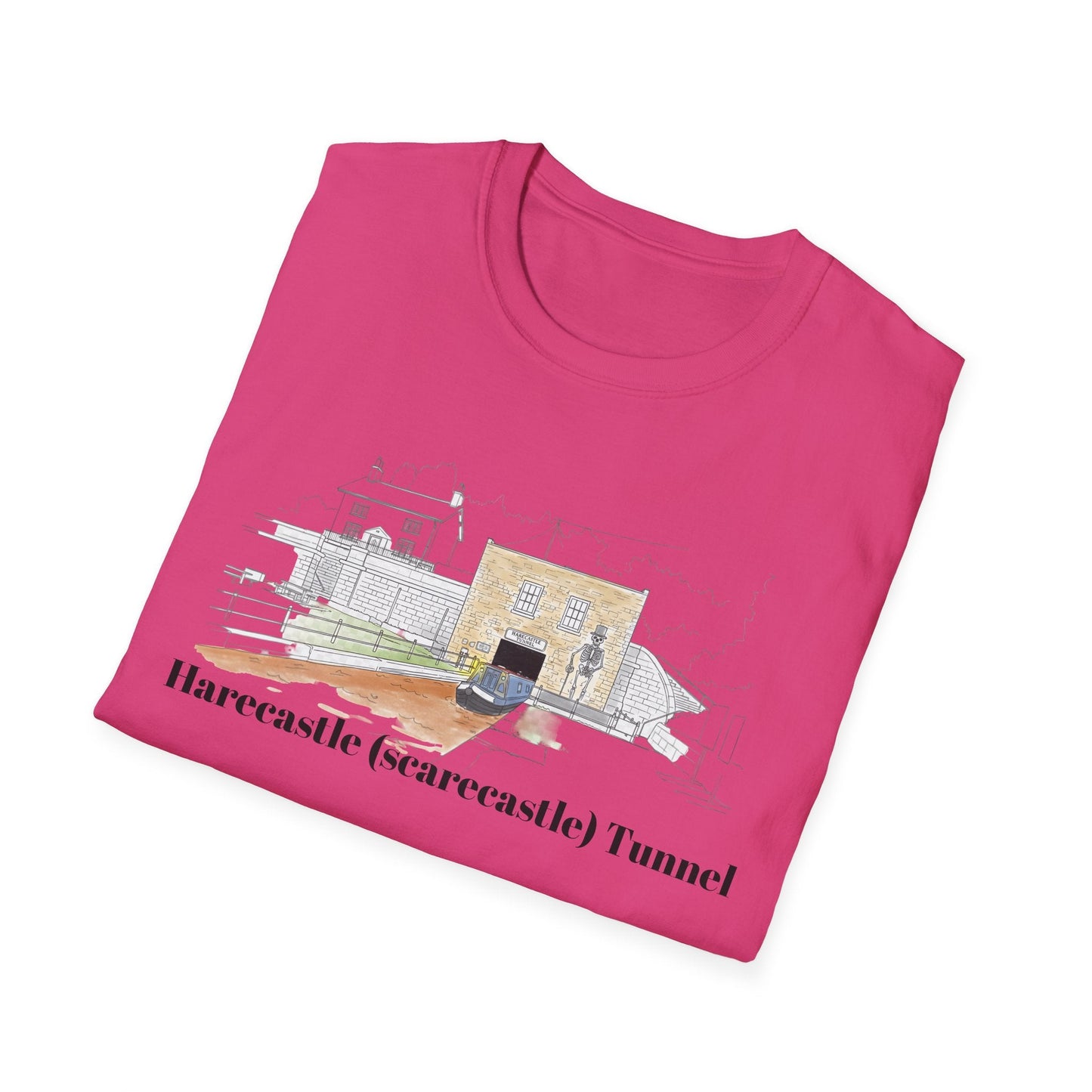 Harecastle  (Scarecastle) Tunnel illustration T-Shirt — Vintage canal narrowboat Tee Printify