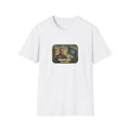  Fat Boris design – Drain the Swamp, a dystopian political protest print white T-shirt outside the houses of parliament