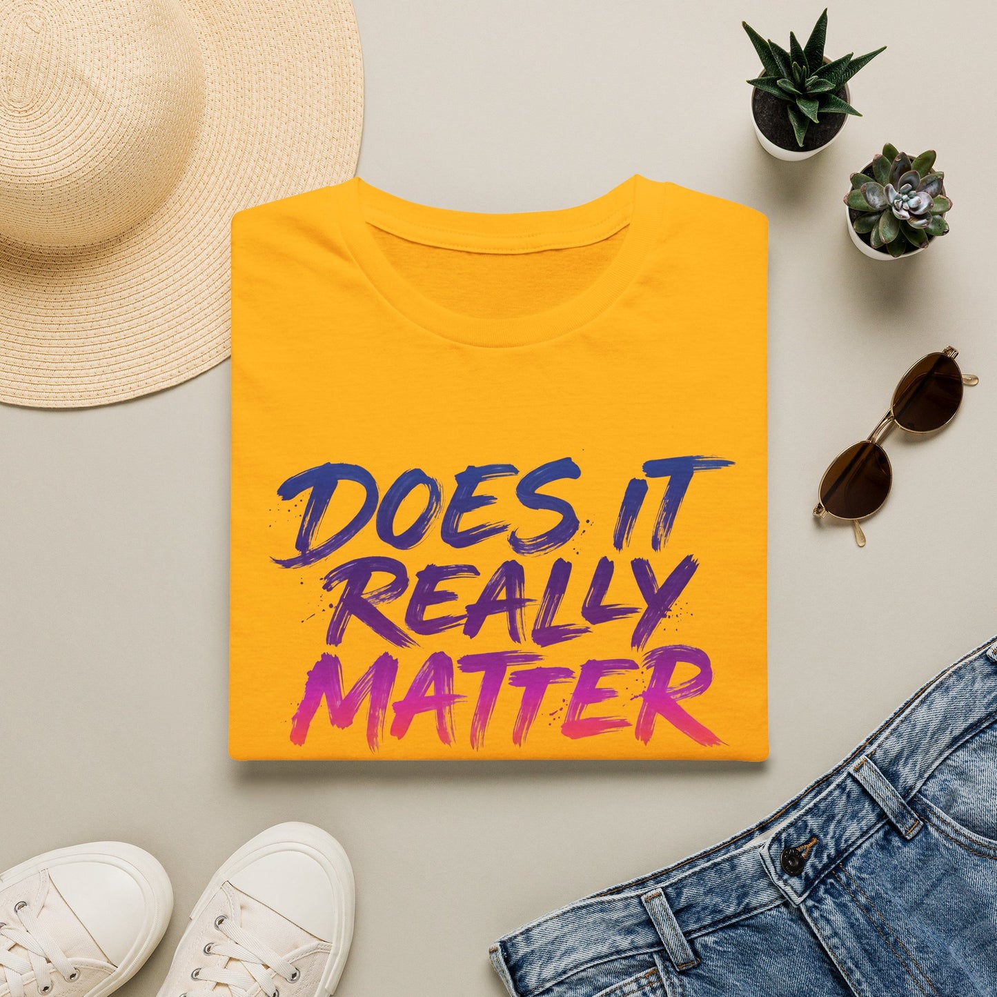 Does It Really Matter T-Shirt — Casual Graphic Tee with Gradient Brush Lettering Printify