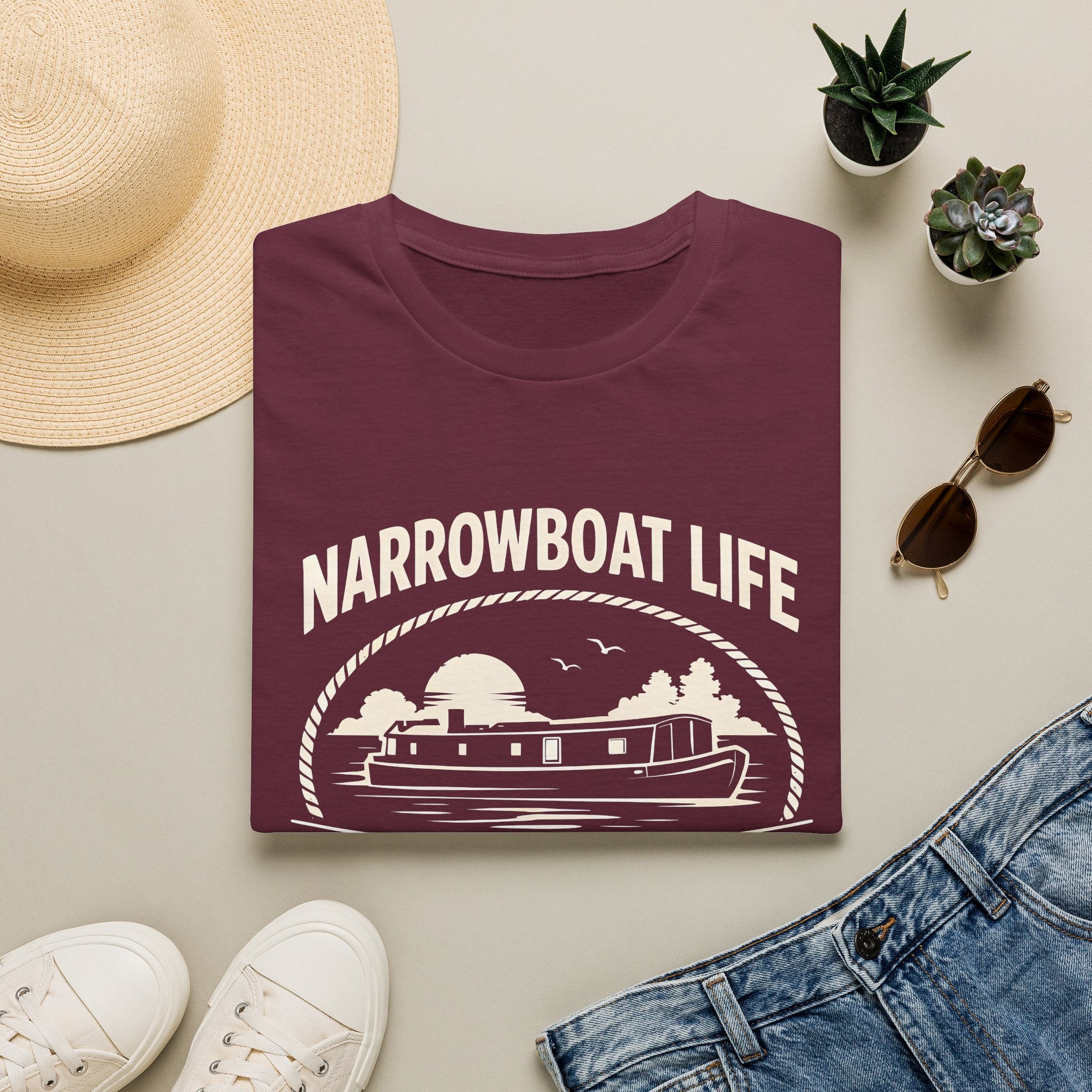 Narrowboat Life T-Shirt – 'No Rush • No Fuss' Canal Boat Tee Printify