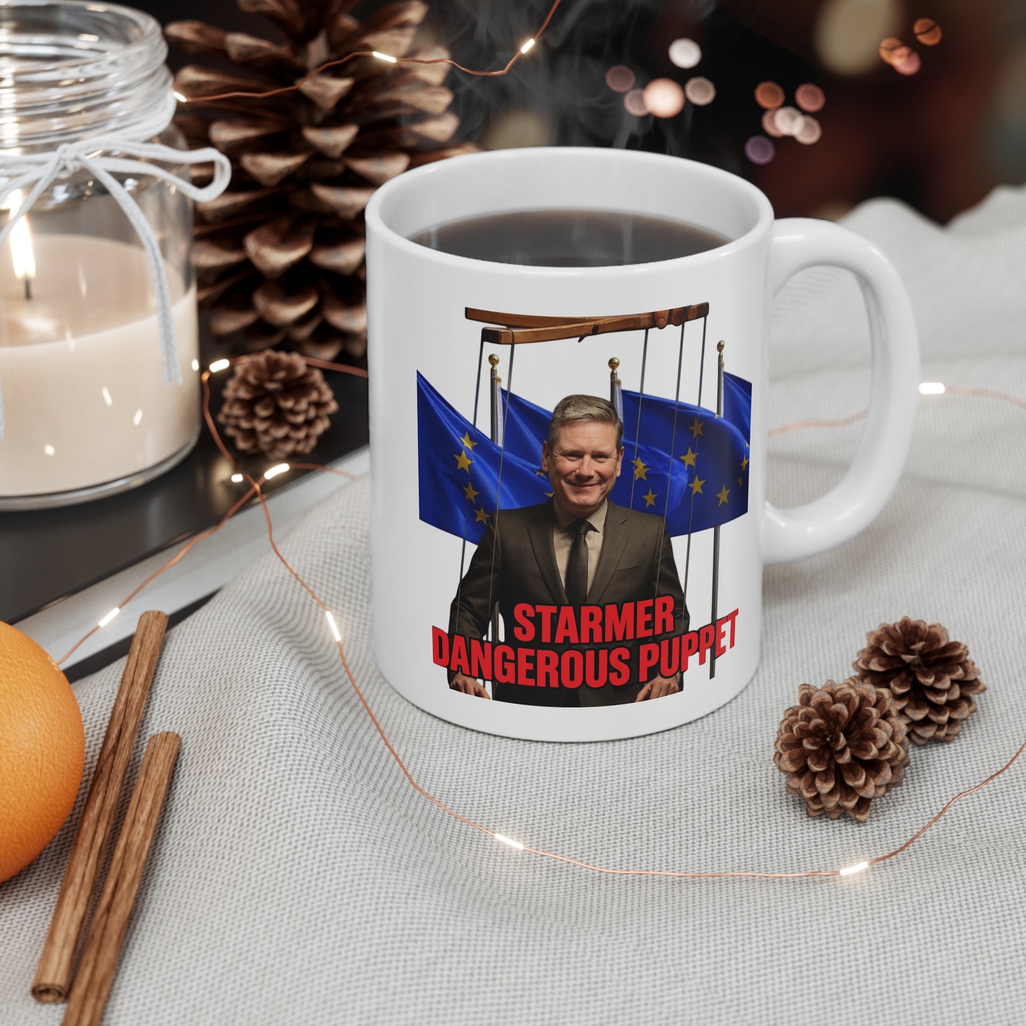 11oz Mug – "Starmer Dangerous Puppet" Political Coffee Mug with Puppet-Control Design Printify