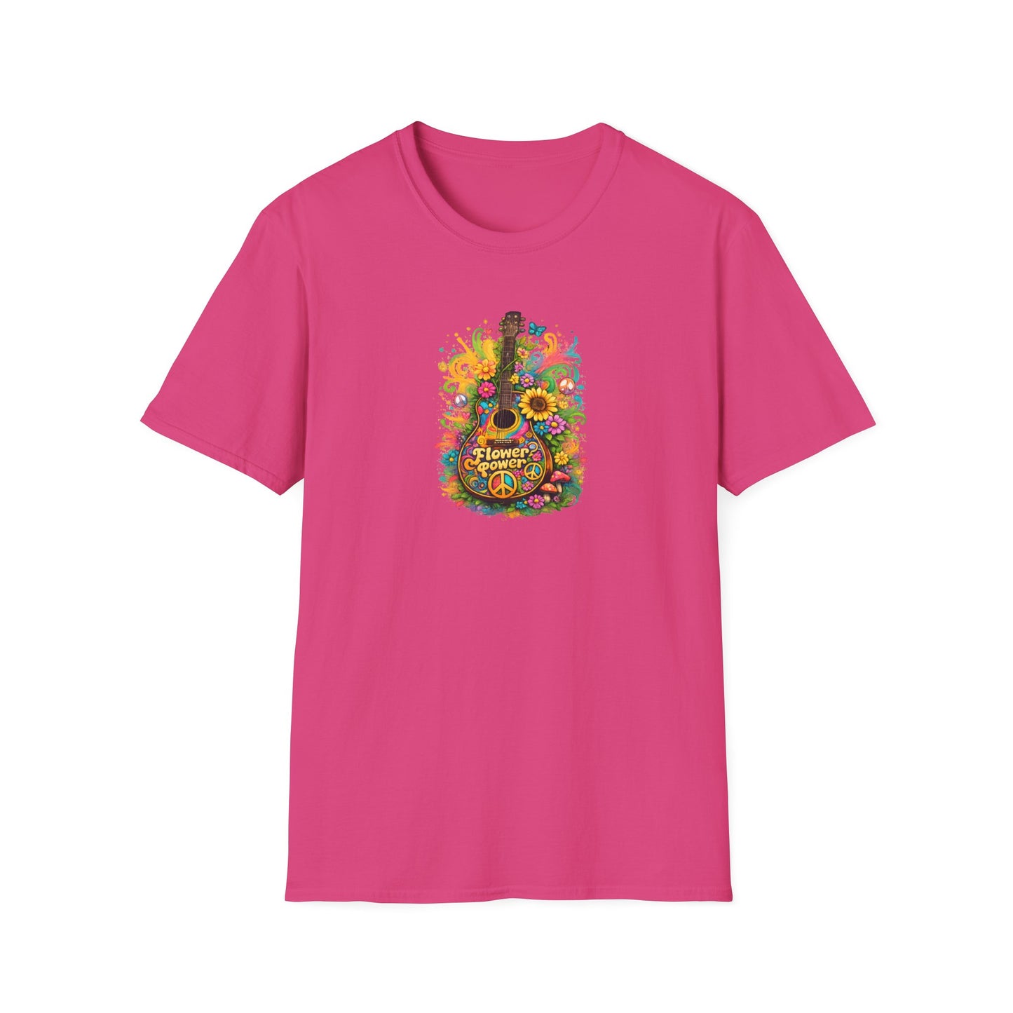Flower Power Vibe 1960's Design Guitar T-Shirt 