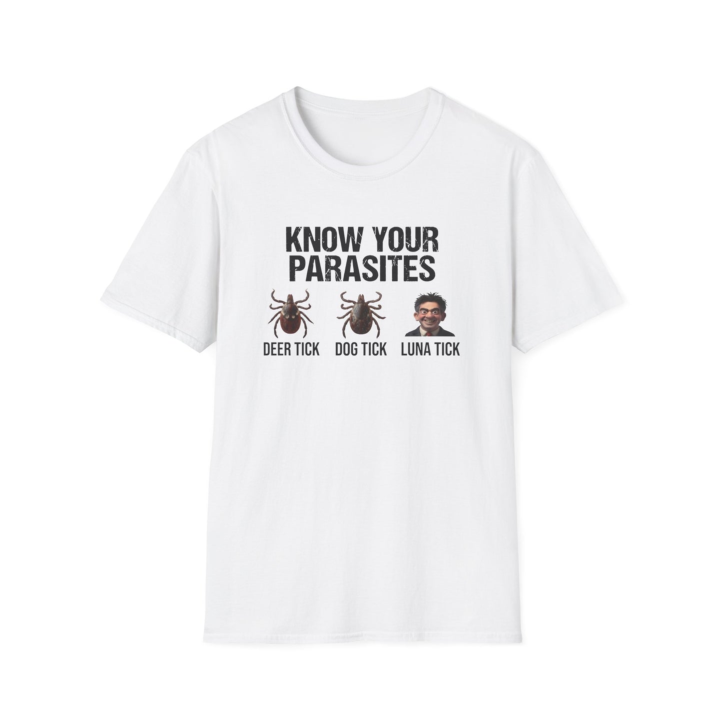Know Your Parasites Funny Political Satire T-Shirt – Anti Ed Miliband “Luna Tick” Printify