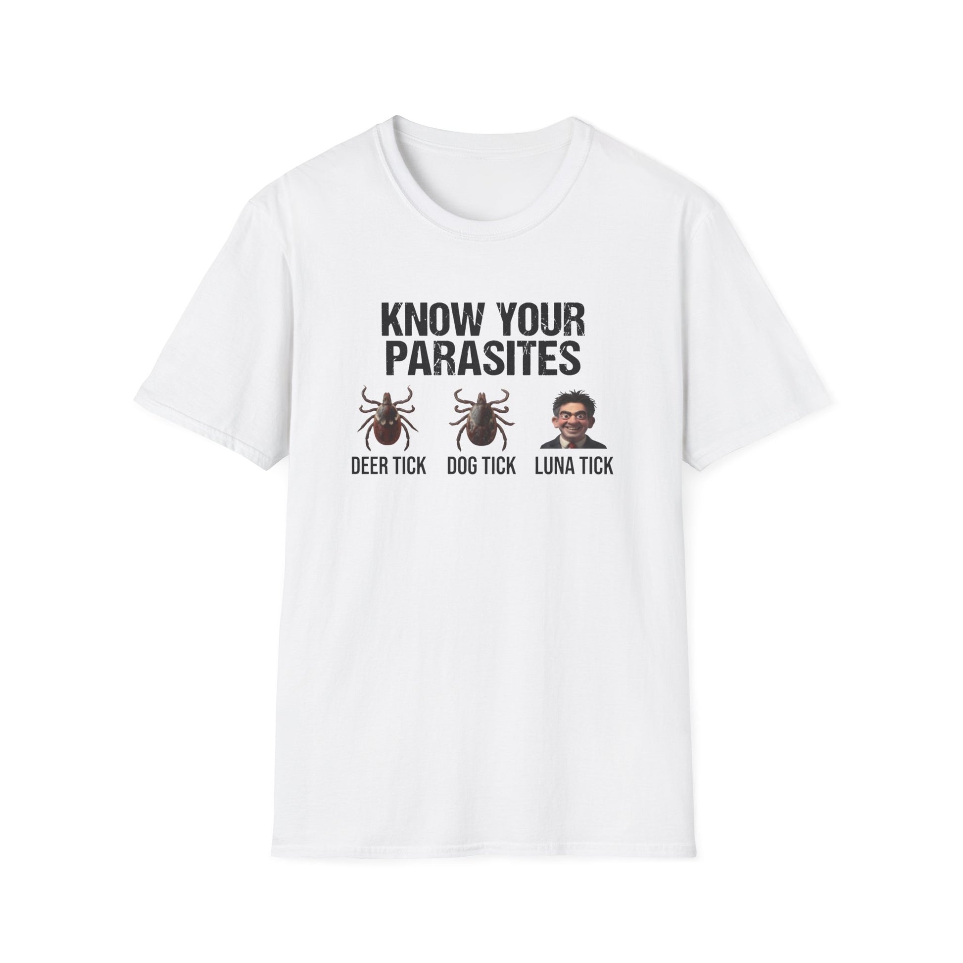 Know Your Parasites Funny Political Satire T-Shirt – Anti Ed Miliband “Luna Tick” Printify