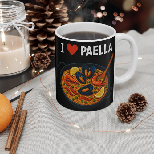 11oz White Mug, I Love Paella Mug, Foodie Gift, Kitchen Lover Gift, Culinary Printify