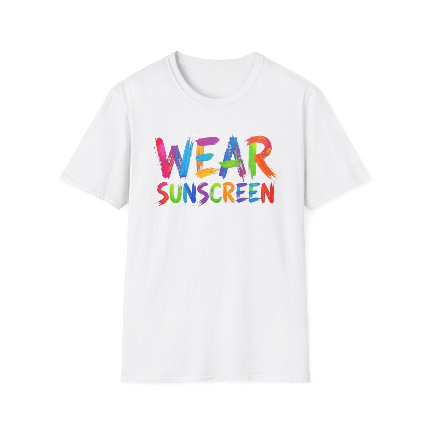 Wear Sunscreen T-Shirt — Colorful Brushstroke Sun Safety Tee Printify