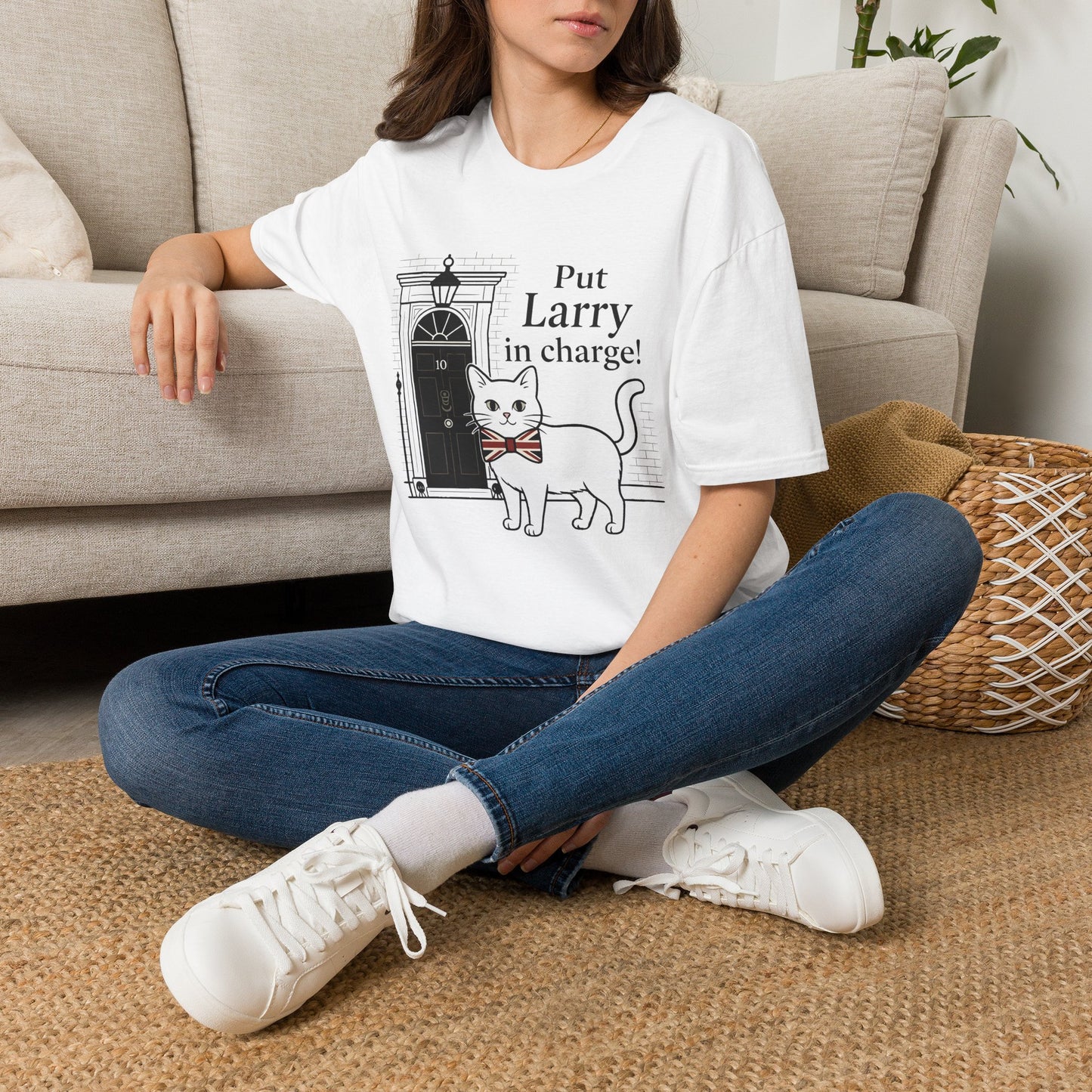 Put Larry in Charge T-Shirt | Political Satire Softstyle Gildan Tee | 10 Downing Street Cat Printify