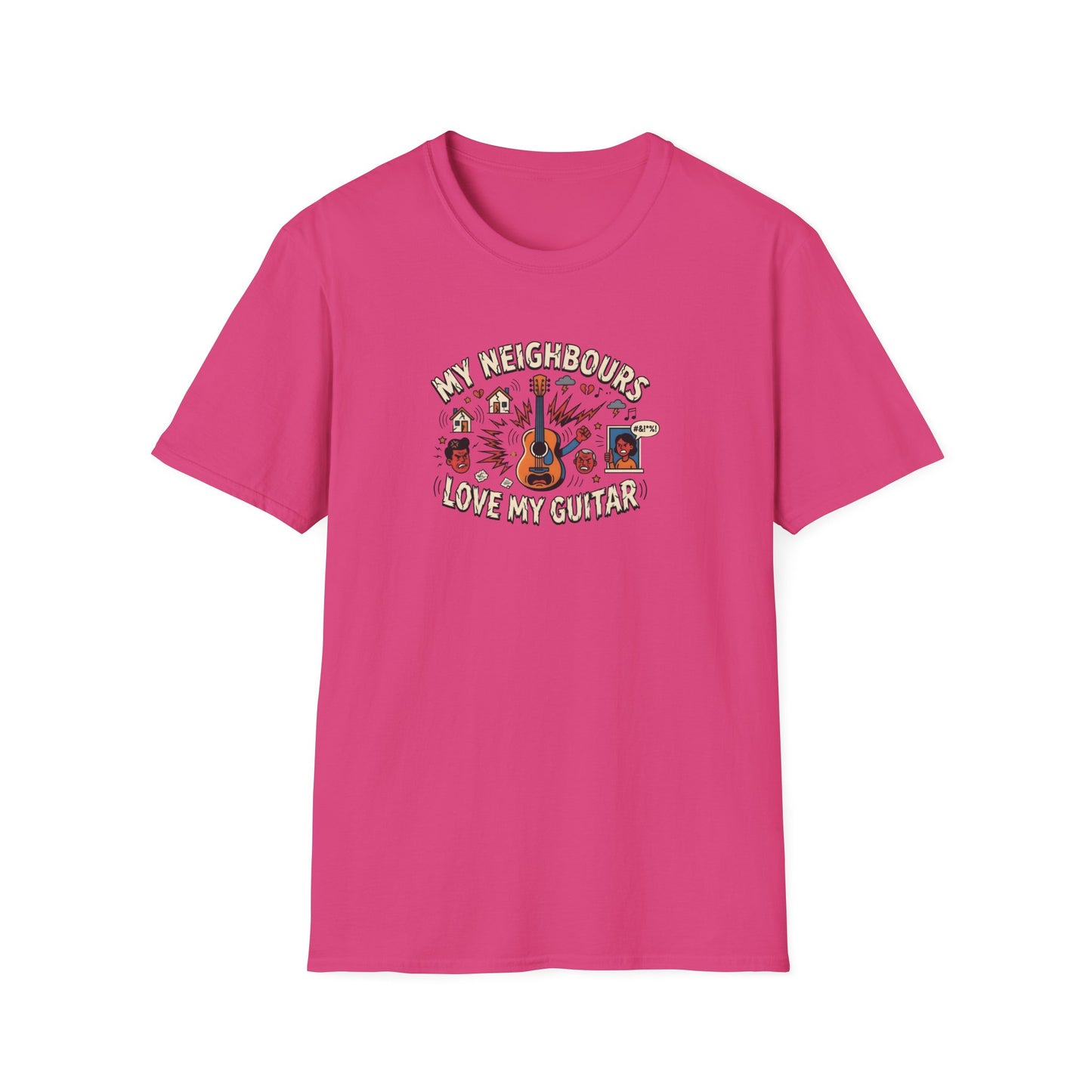 My Neighbours Love My Guitar" Loud Music T-Shirt - Relatable Guitarist Humour