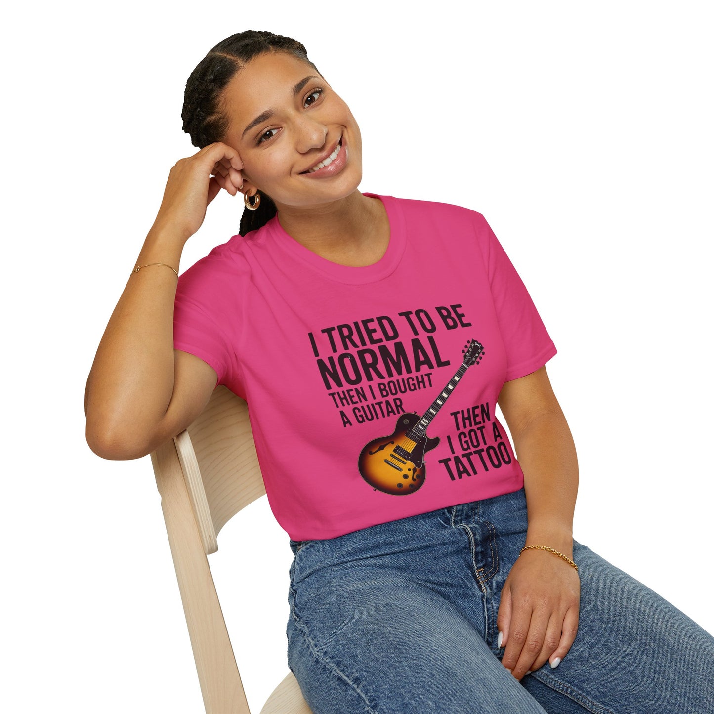 Guitar & Tattoo Graphic T-Shirt — "I Tried to Be Normal Then I Bought a Guitar Then I Got a Tattoo"