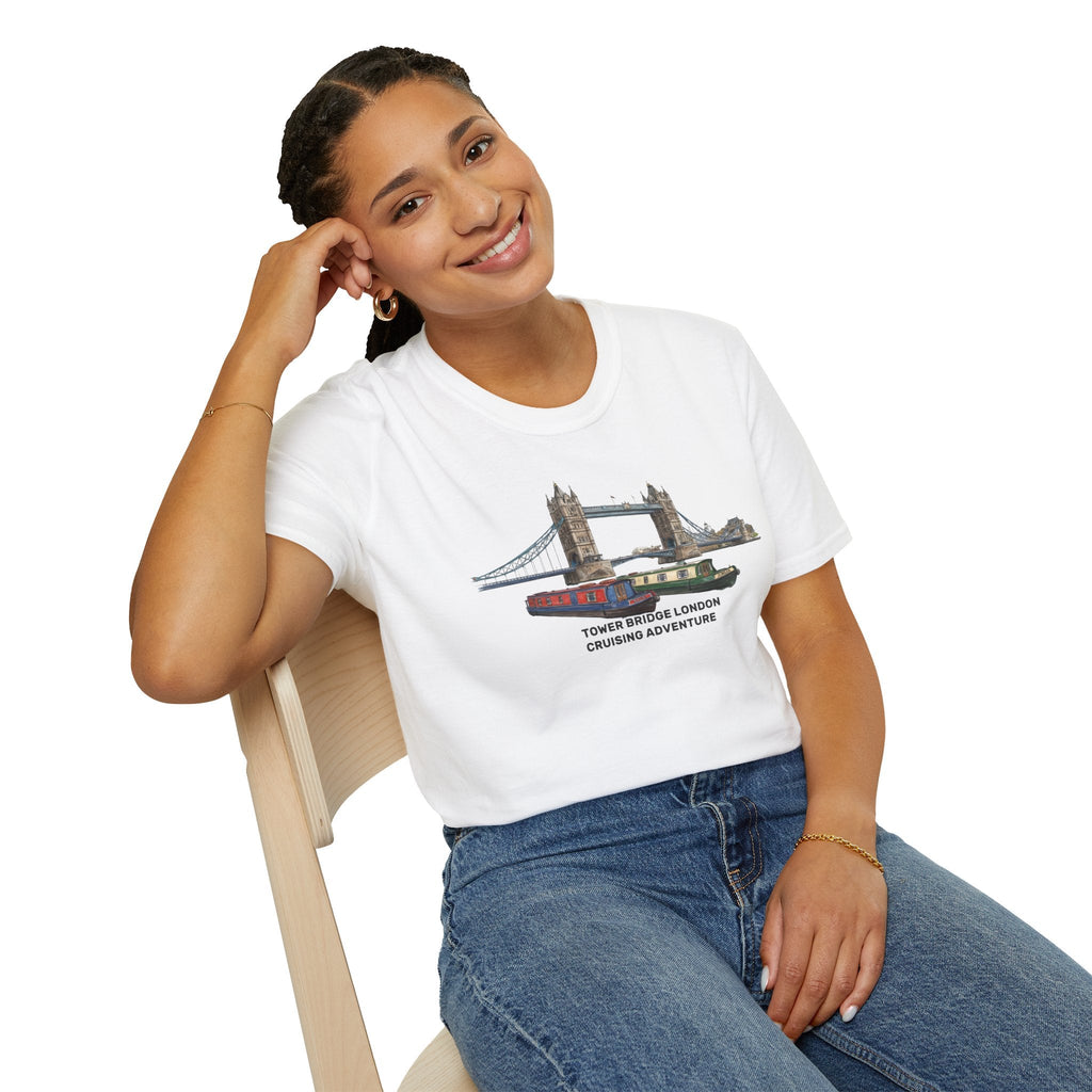 Tower Bridge London T-Shirt –Canal Narrowboat Thames River Cityscape Graphic Tee Printify