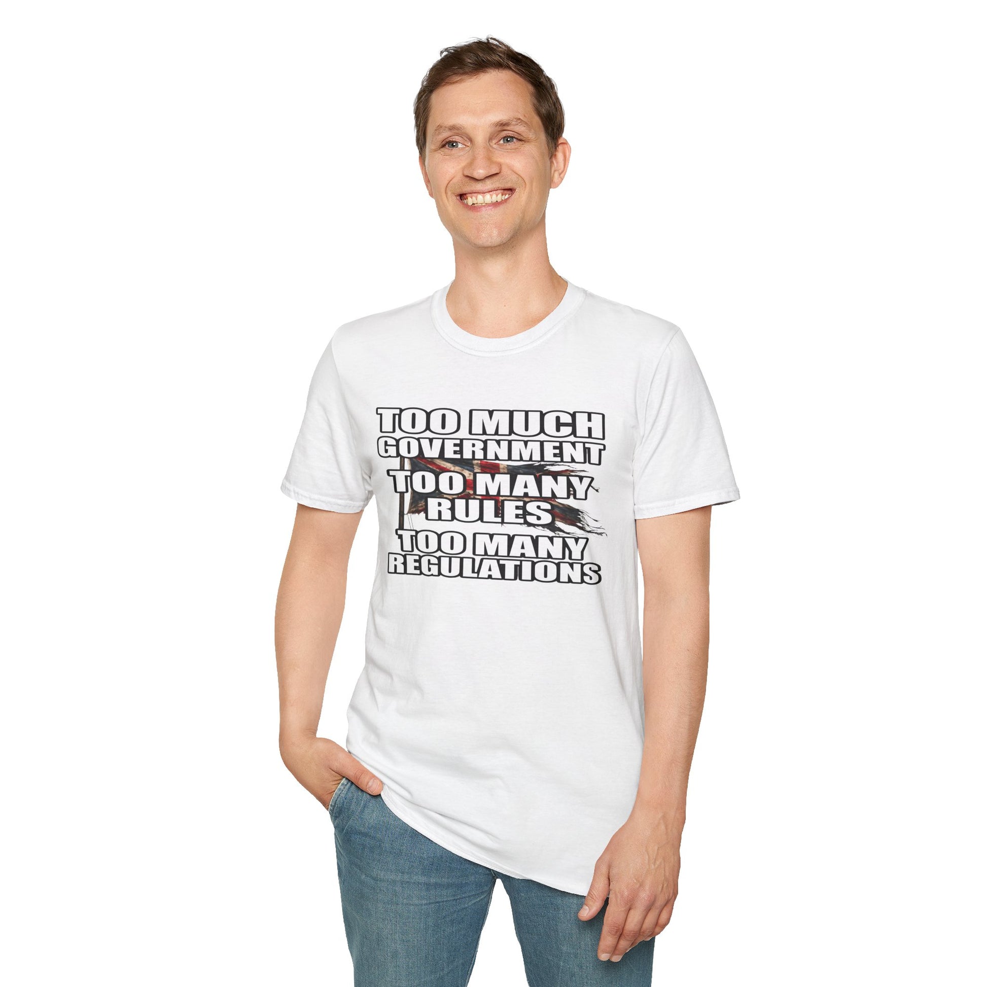 Too Much Government Too Many Rules Regulations T-Shirt | Funny Political Satire | Gildan Softstyle Printify