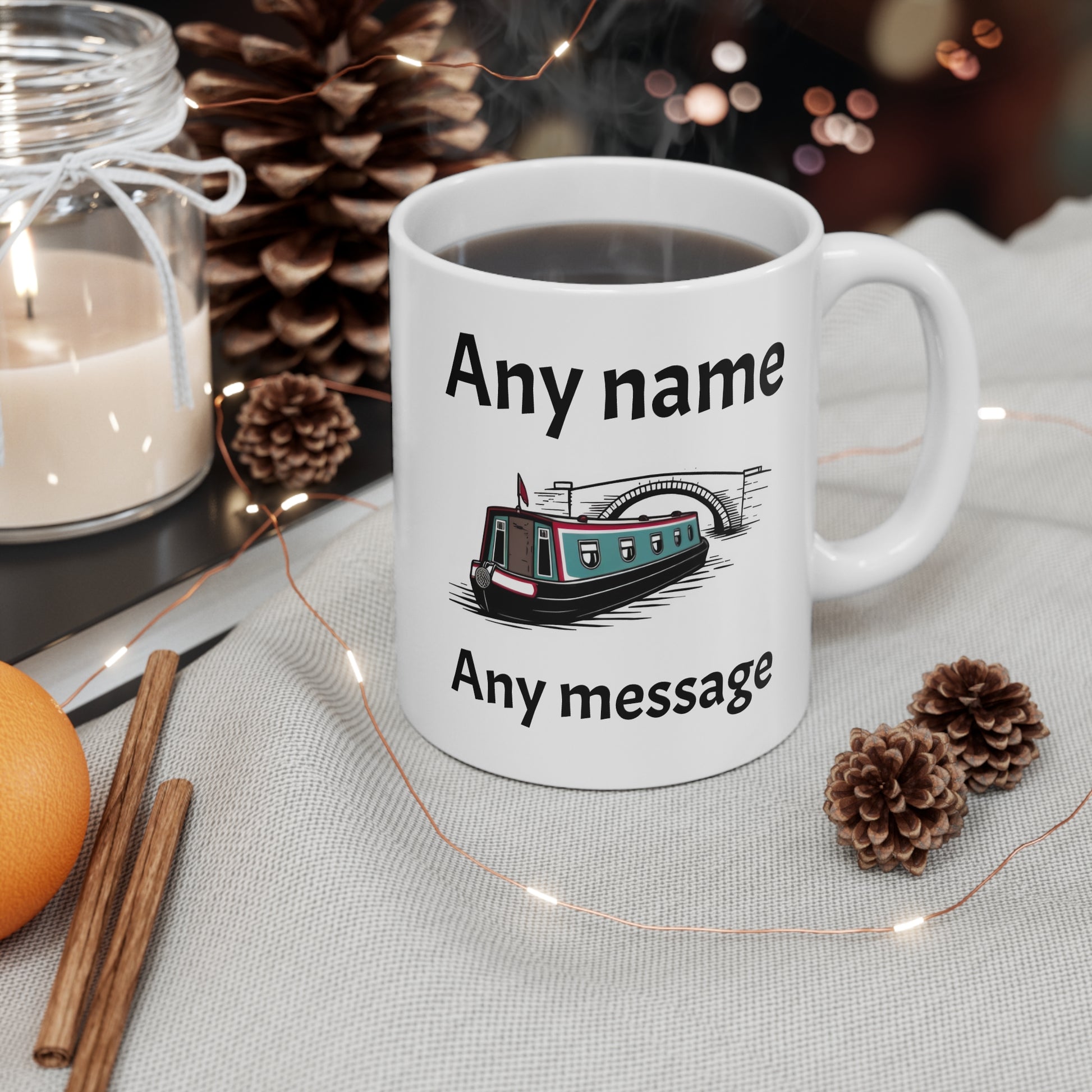 Customised Canal Narrowboat Mug – Personalised "Any Name, Any Message" Printify