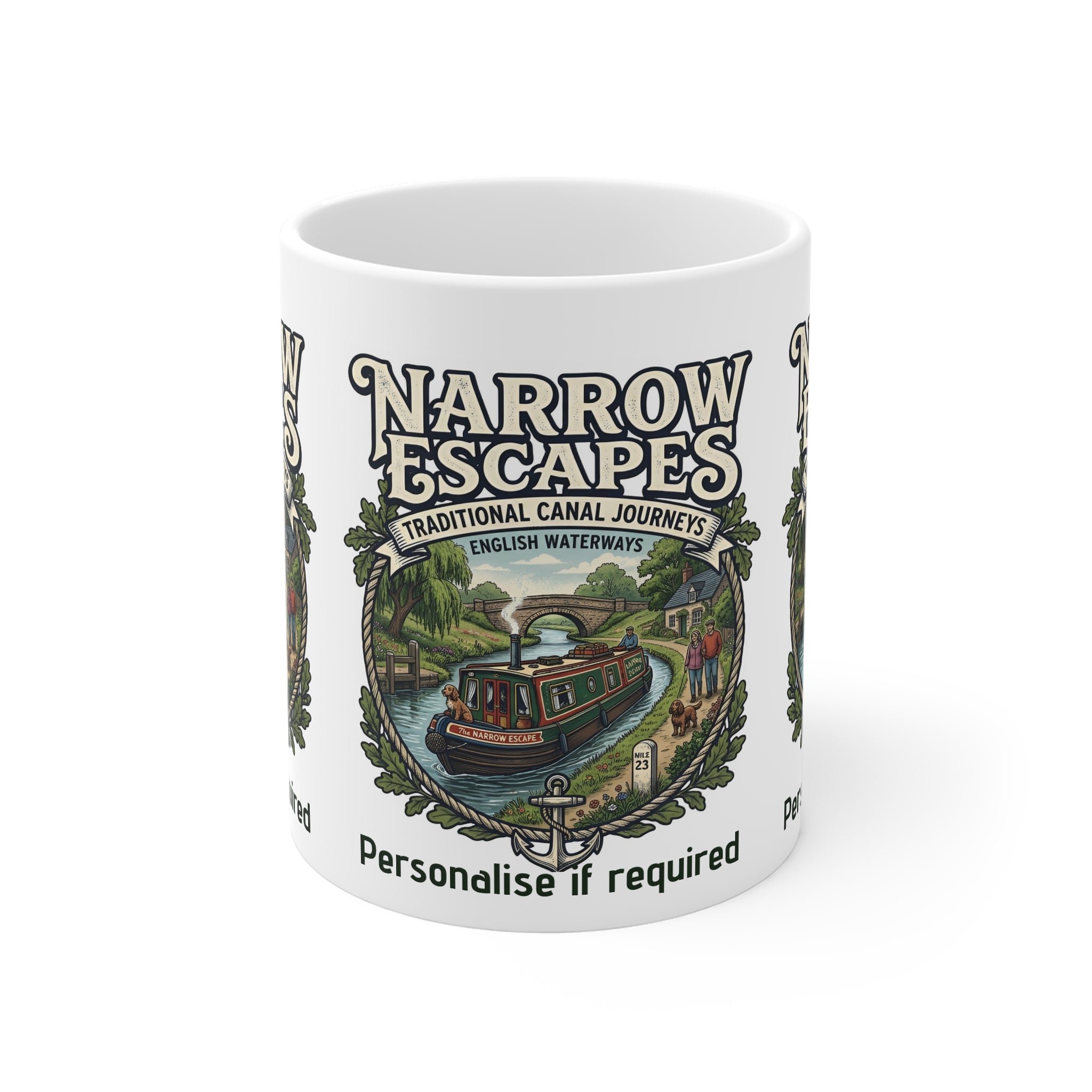Narrow Escapes Canal Boat Mug — Traditional English Waterways Coffee Cup 
