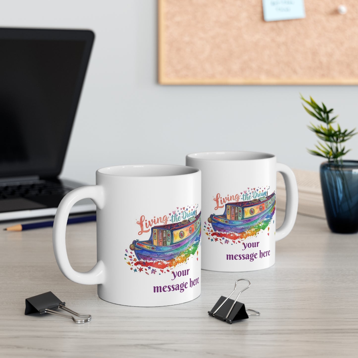 Personalised Living the Dream Narrowboat Coffee Mug - Custom Canal Boat Gift