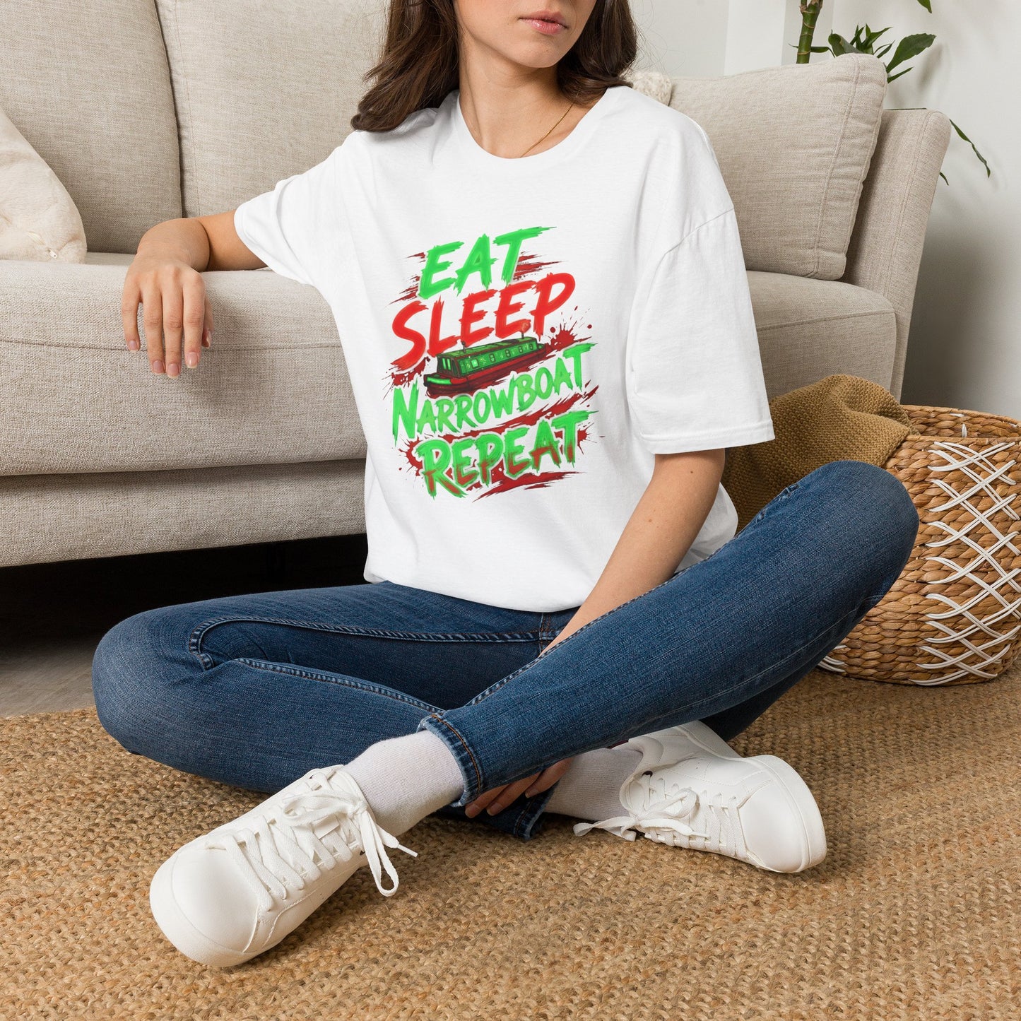 Narrowboat T-Shirt — "Eat Sleep Narrowboat Repeat" Canal Boating Tee Printify
