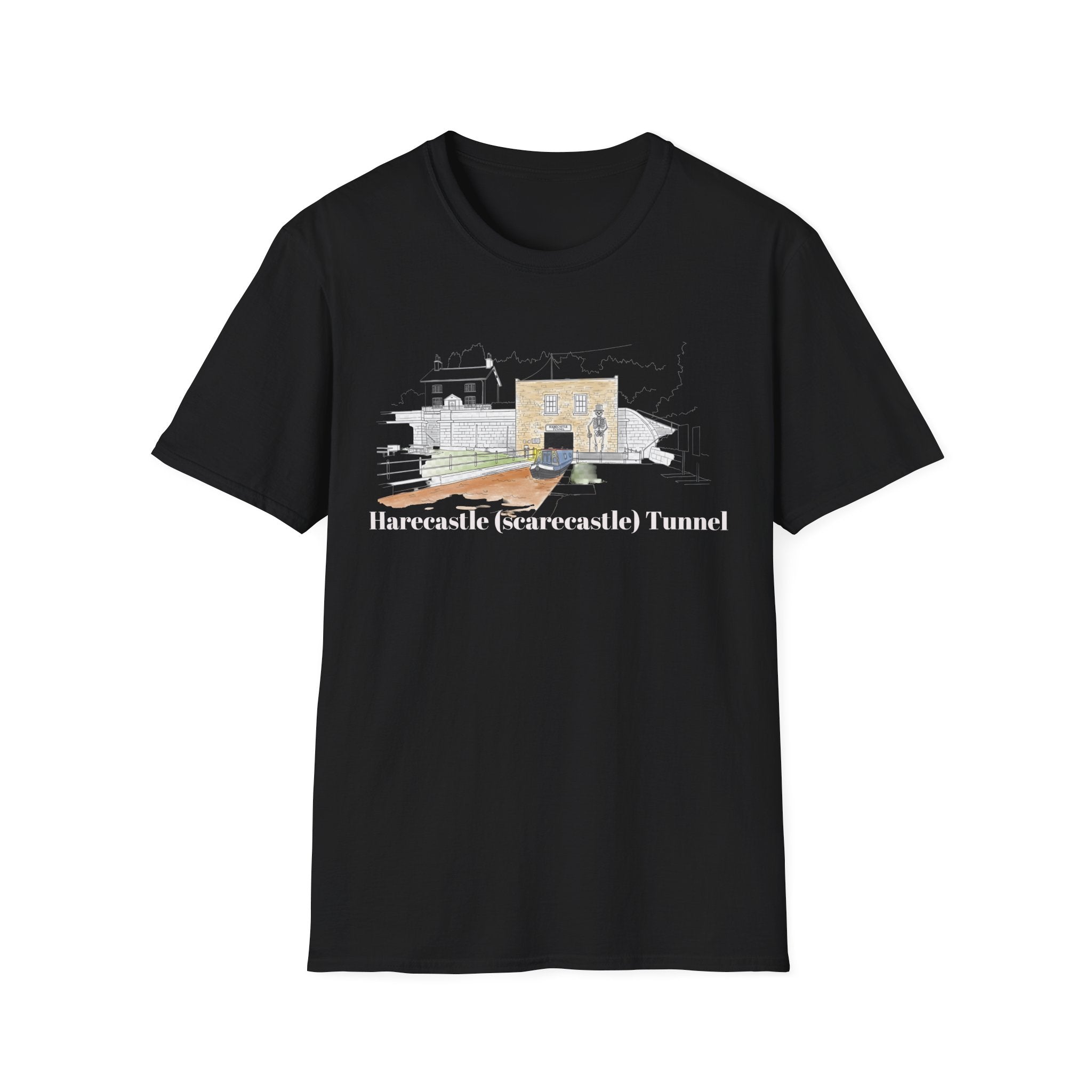Harecastle  (Scarecastle) Tunnel Illustration T-Shirt — Vintage canal narrowbaot Te