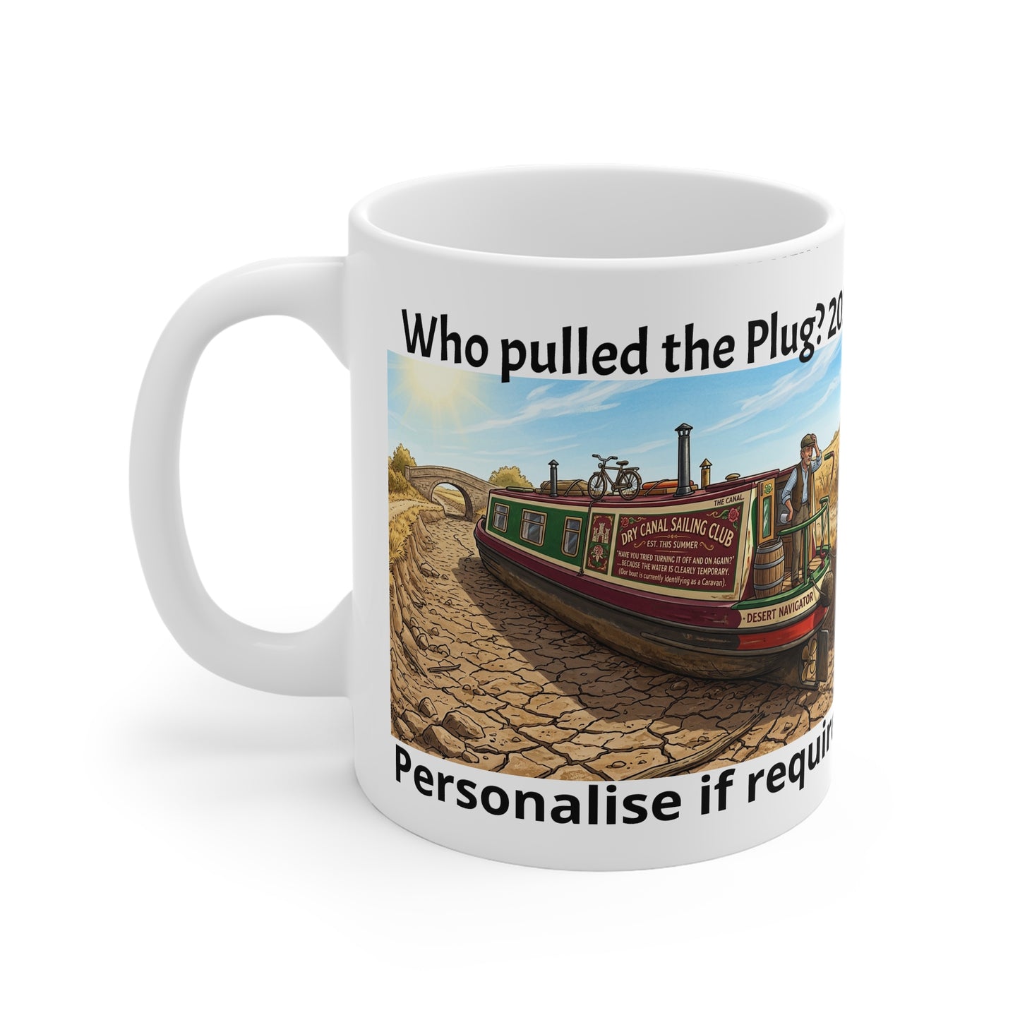 Personalised "Who Pulled the Plug? 2026" Funny Canal Narrowboat Mug | Printify