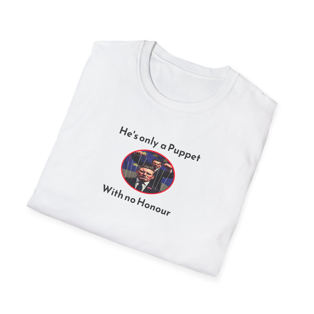 White t-shirt with graphic and text on a white background