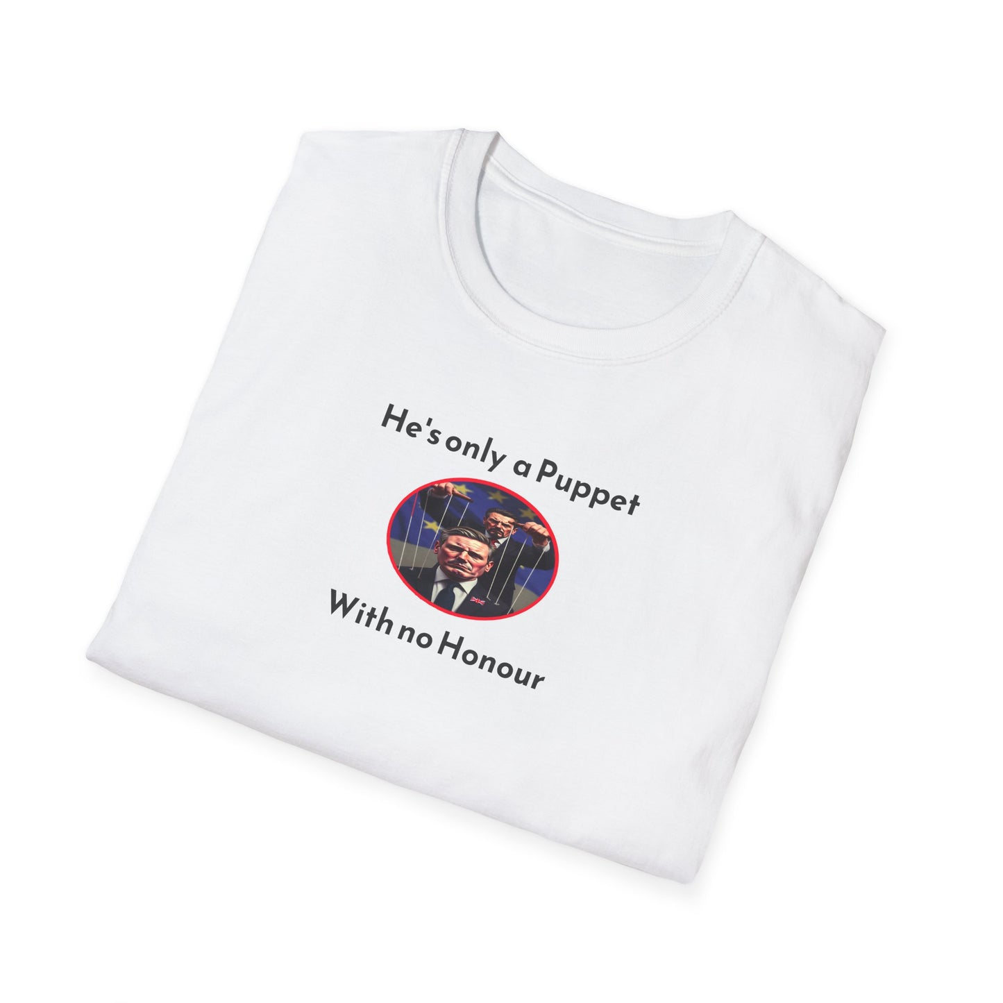 White t-shirt with graphic and text on a white background