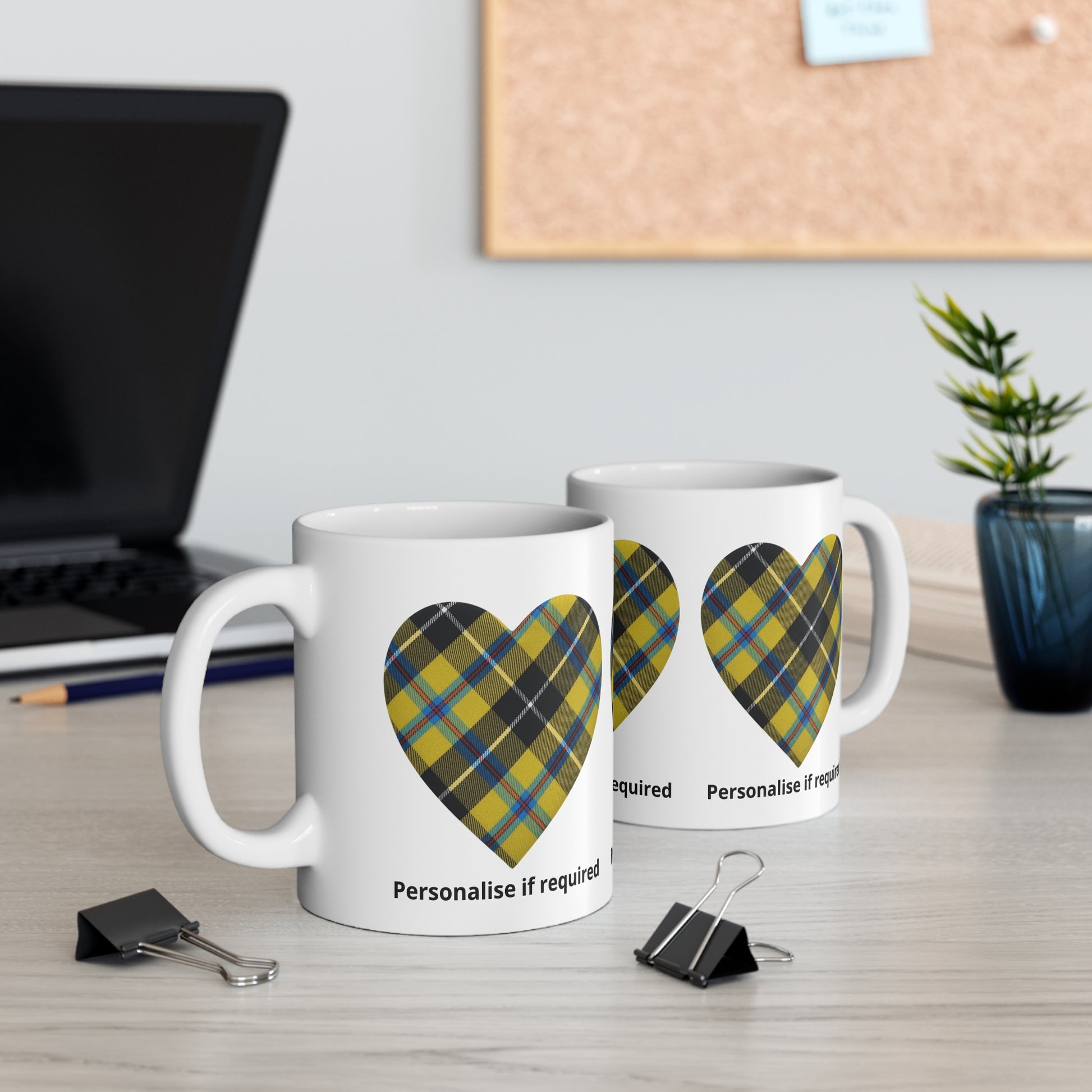 Cornish Tartan Heart Mug - Personalised 11oz Ceramic Coffee Cup | Fat Boris Personalised Collection Printify
