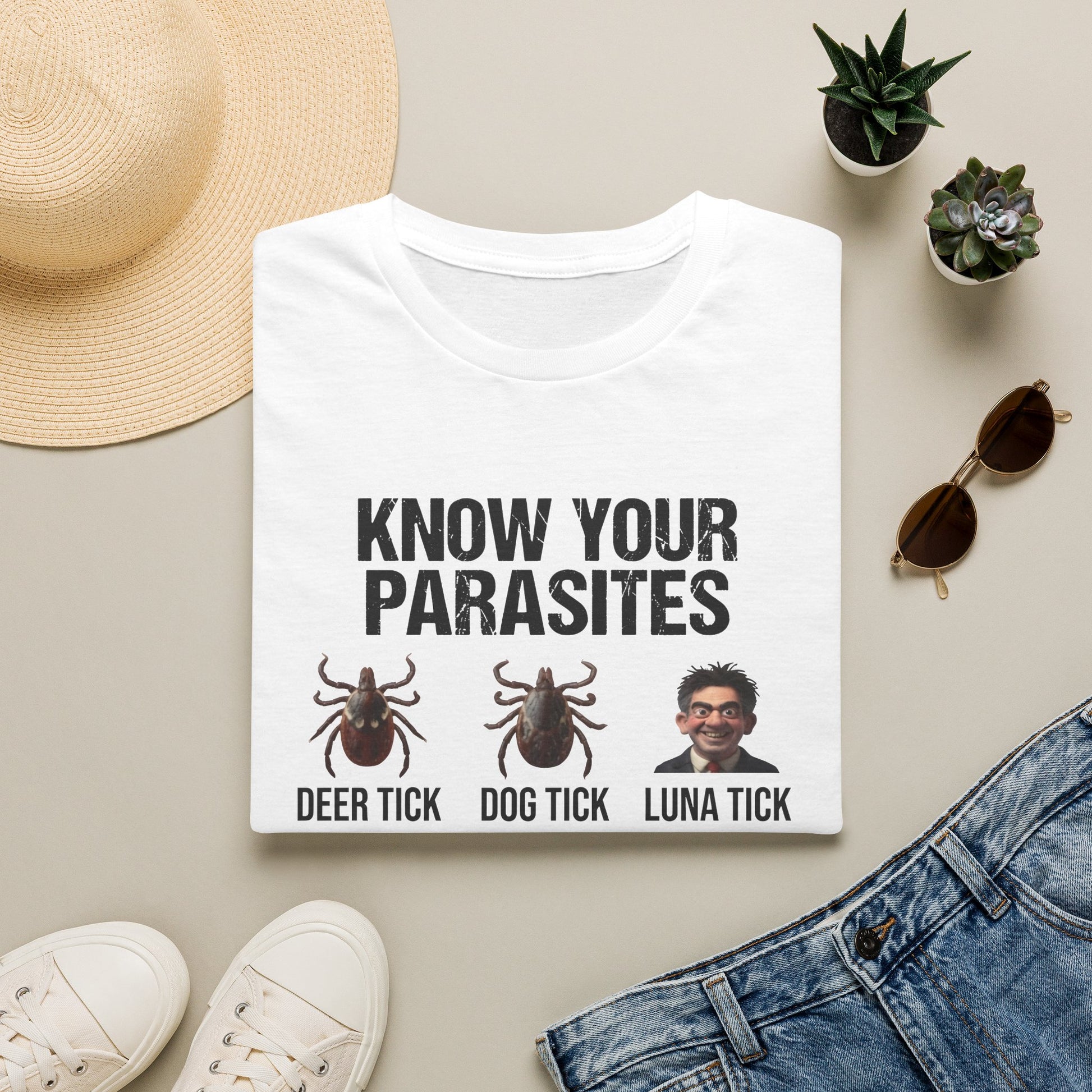 Know Your Parasites Funny Political Satire T-Shirt – Anti Ed Miliband “Luna Tick” 