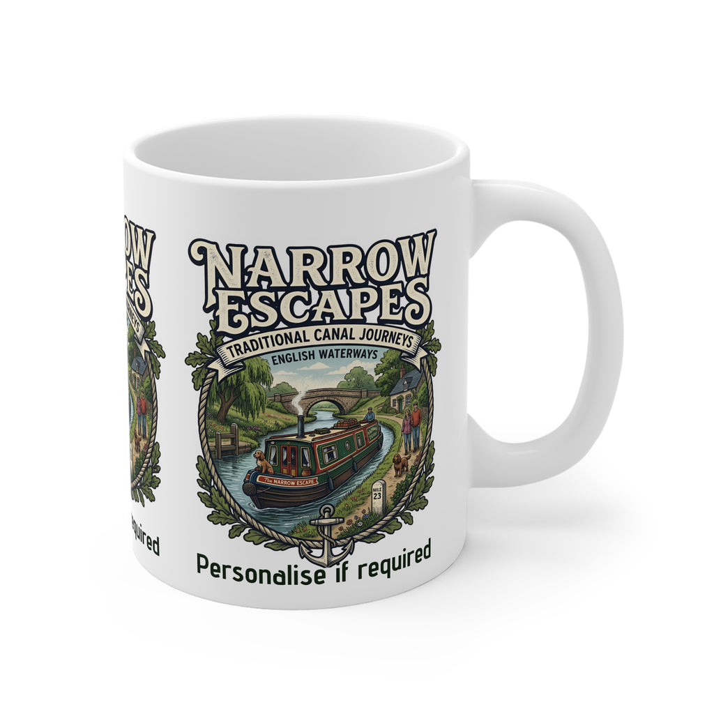 Narrow Escapes Canal Boat Mug — Traditional English Waterways Coffee Cup Printify