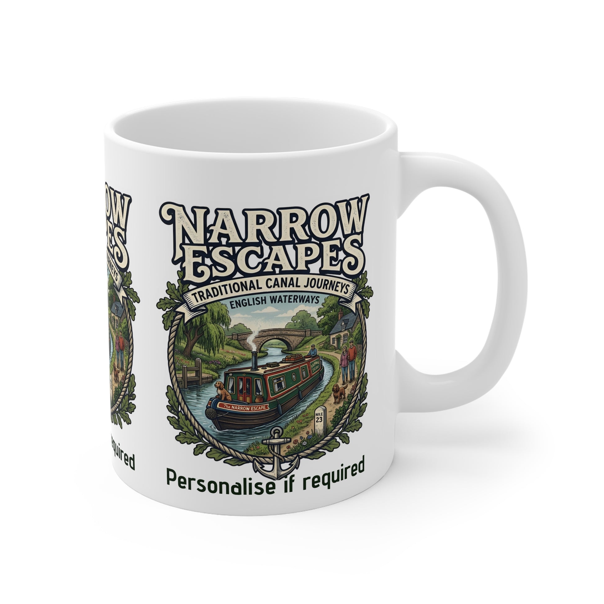 Narrow Escapes Canal Boat Mug — Traditional English Waterways Coffee Cup Printify
