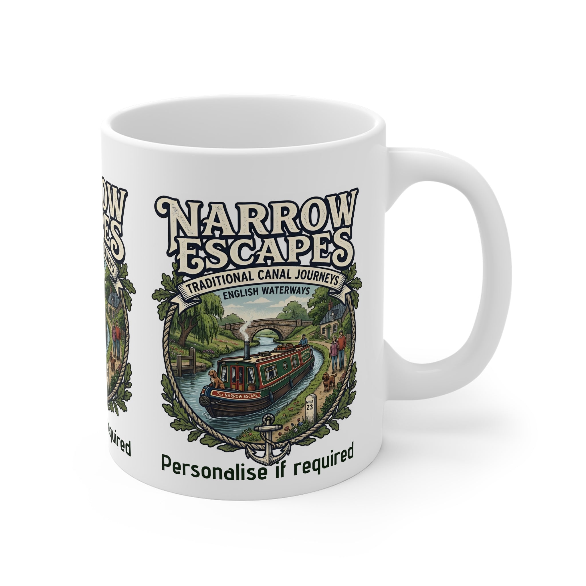 Narrow Escapes Canal Boat Mug — Traditional English Waterways Coffee Cup Printify