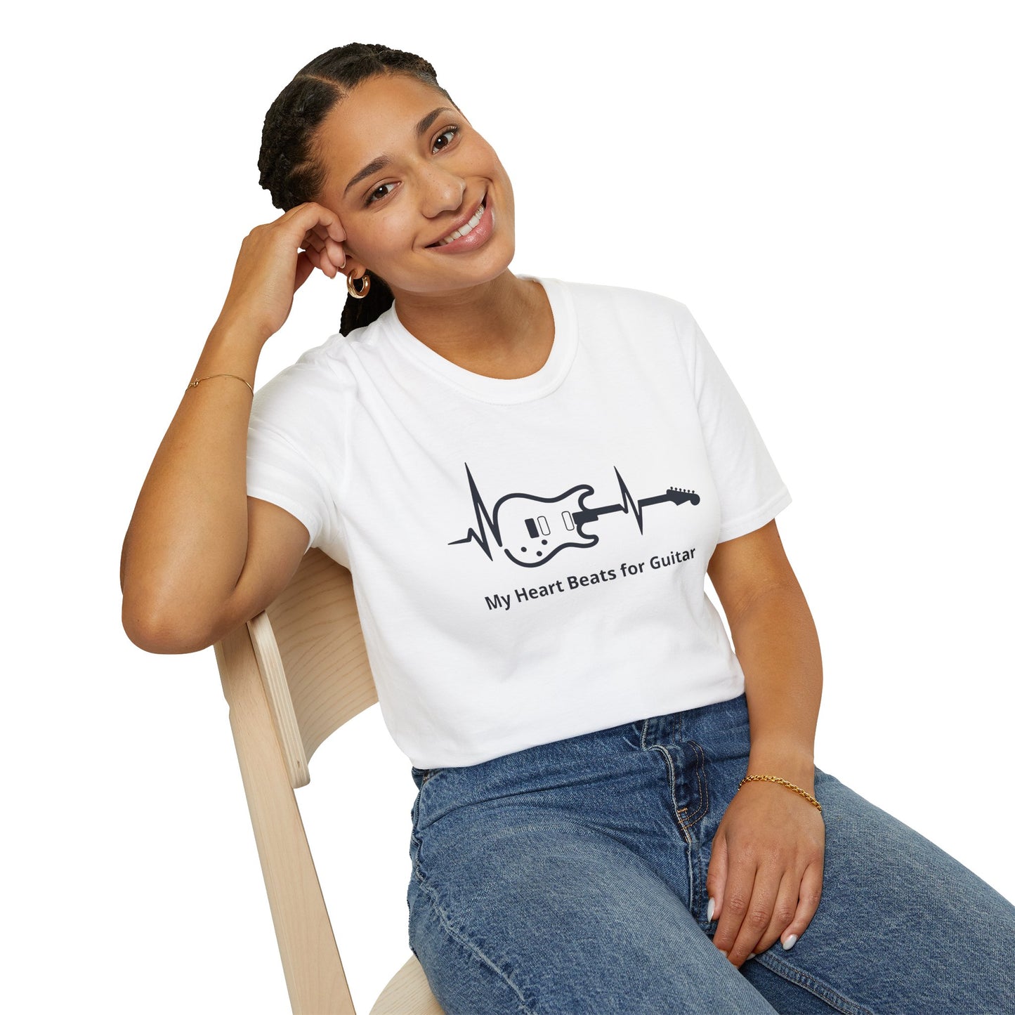  "My Heart Beats for Guitar" Premium Cotton T-Shirt. 