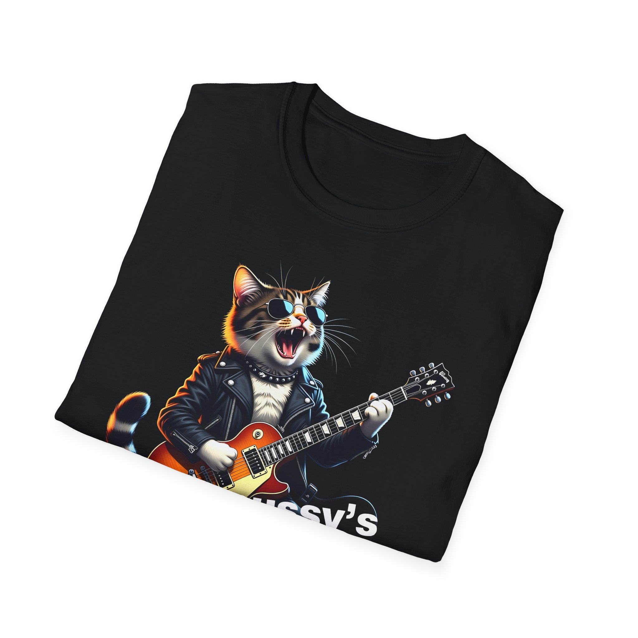 T-Shirt — Rockin' Cat Guitar Graphic "This Pussy's Shredding It" Printify