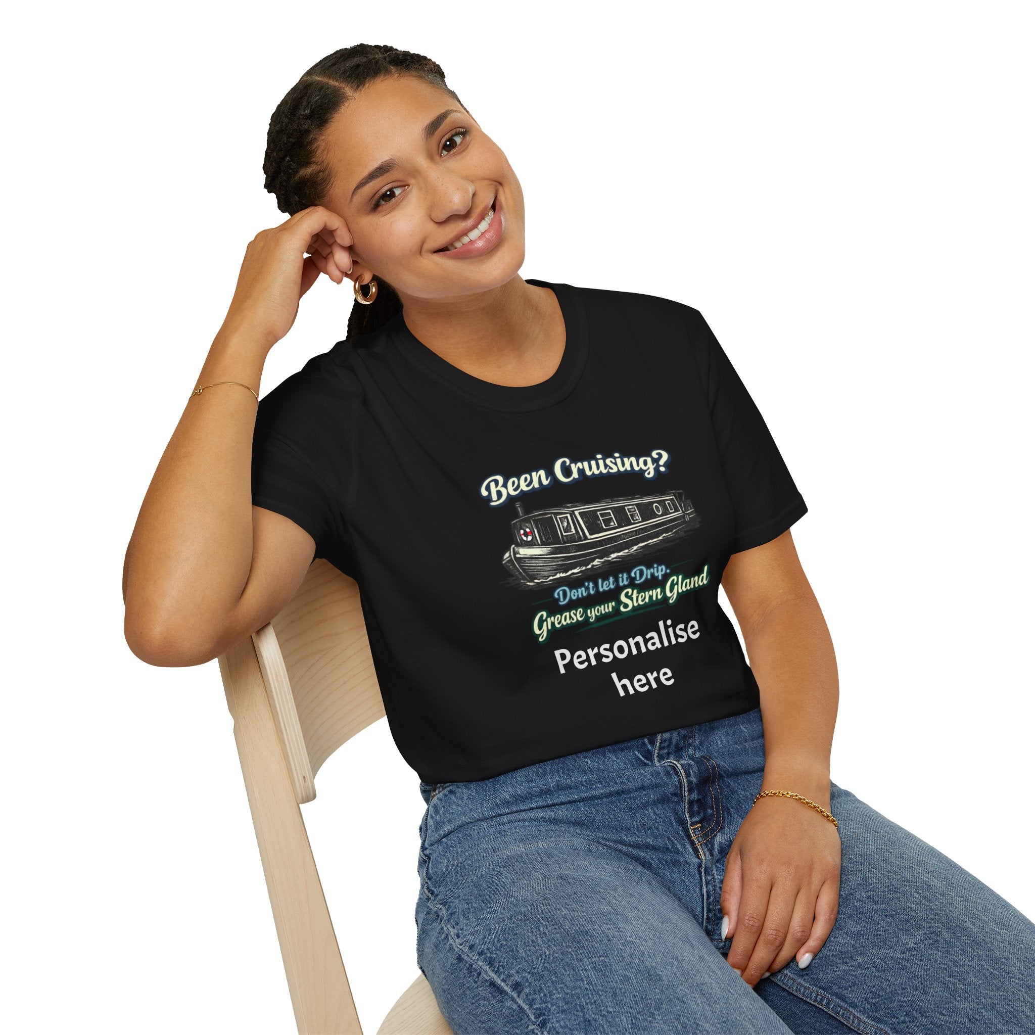 Personalised Canal Boating T-Shirt – “Grease Your Stern Gland” Funny Narrowboat Tee Printify