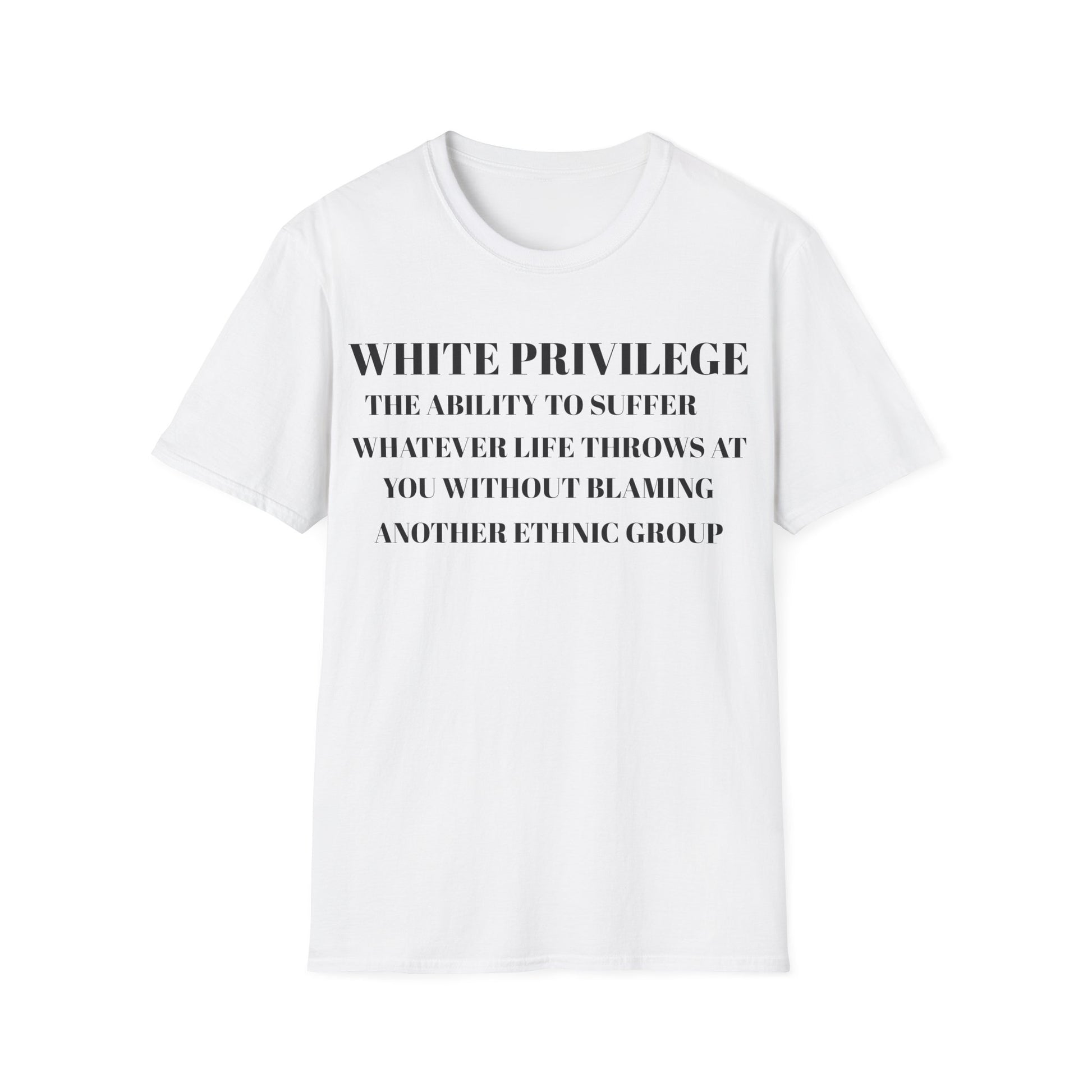 White t shirt with text White Privilege Awareness Unisex Softstyle Tee, Social Justice Shirt, Activist