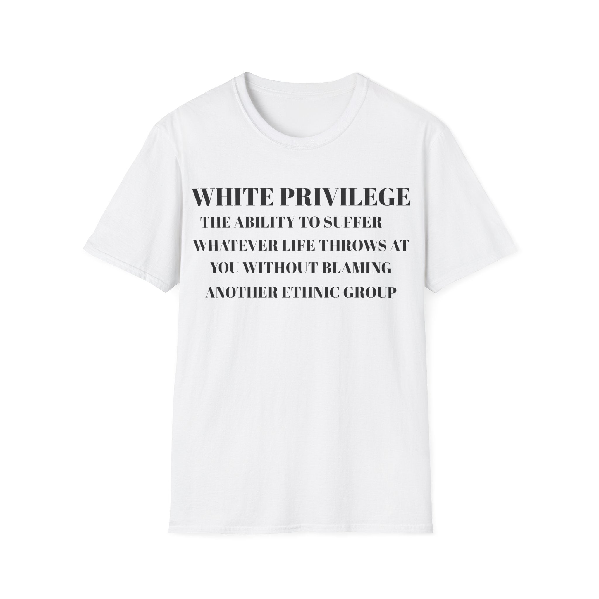 White t shirt with text White Privilege Awareness Unisex Softstyle Tee, Social Justice Shirt, Activist