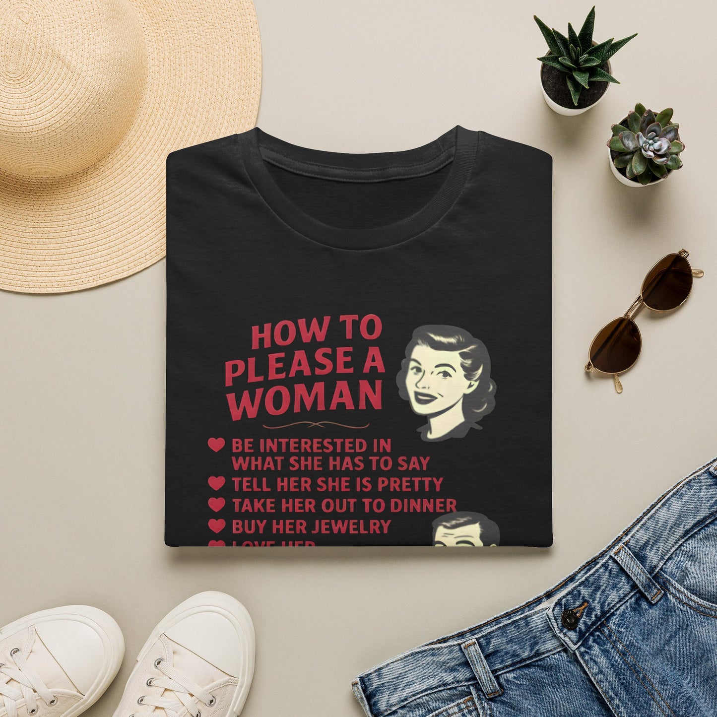 How to Please a Woman vs Man Vintage Humor T-Shirt Fat Boris
