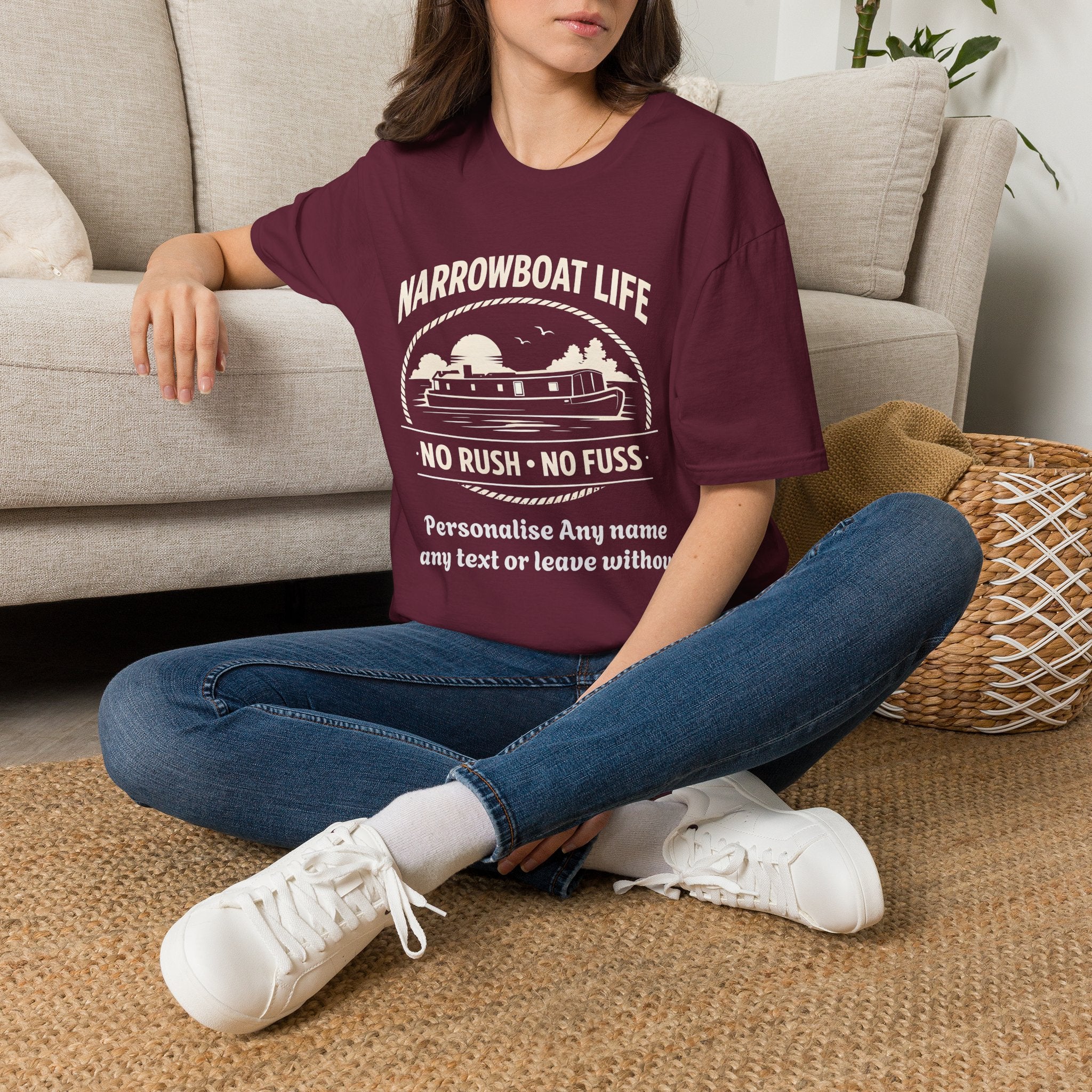 Narrowboat Life T-Shirt – 'No Rush • No Fuss' Canal Boat Tee Printify