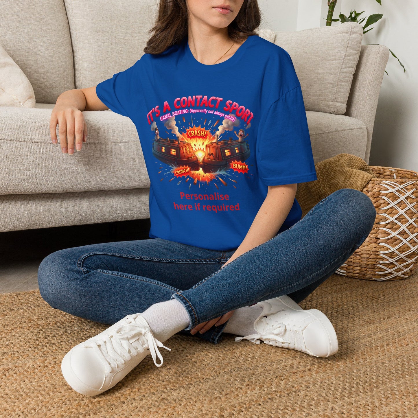 Funny Narrowboat T-Shirt | "It's A Contact Sport" Canal Boating Comic Tee | Personalised Gift Printify