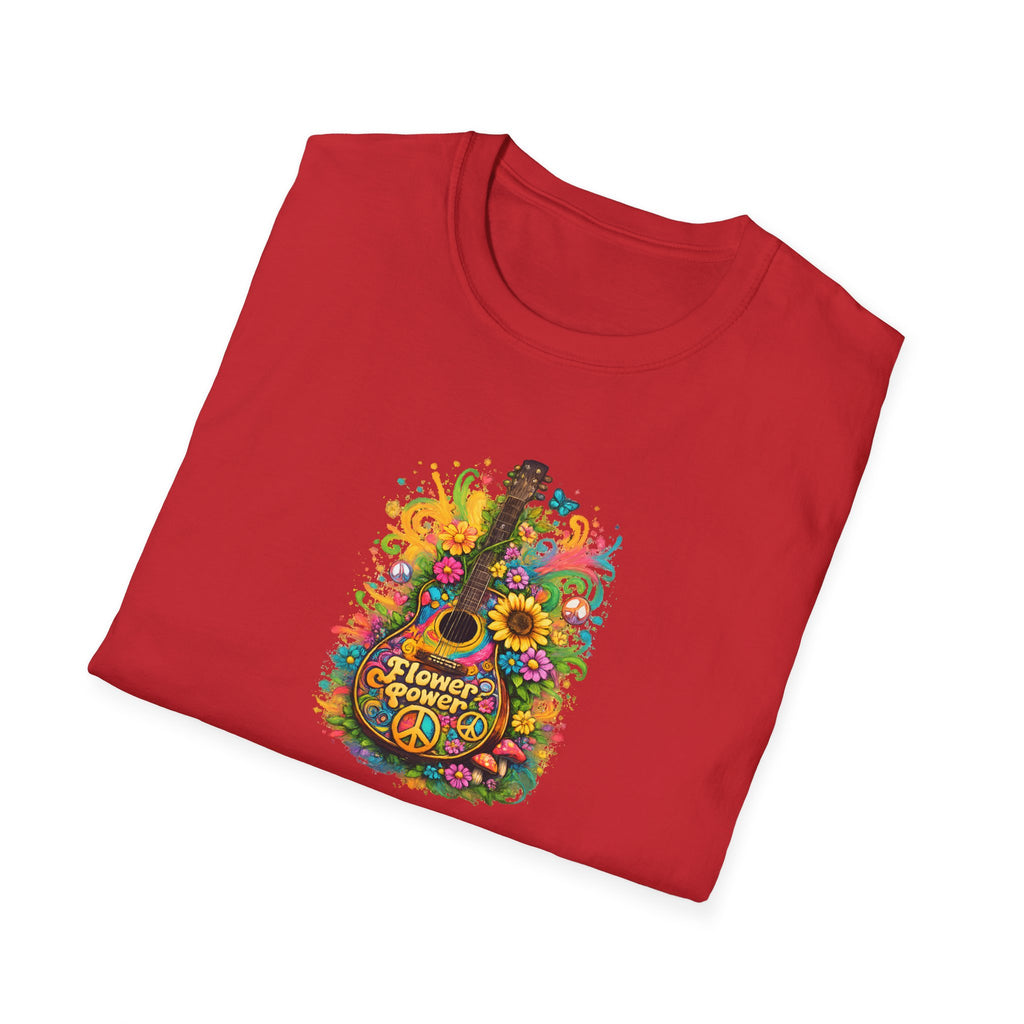 Flower Power Vibe 1960's Design Guitar T-Shirt 