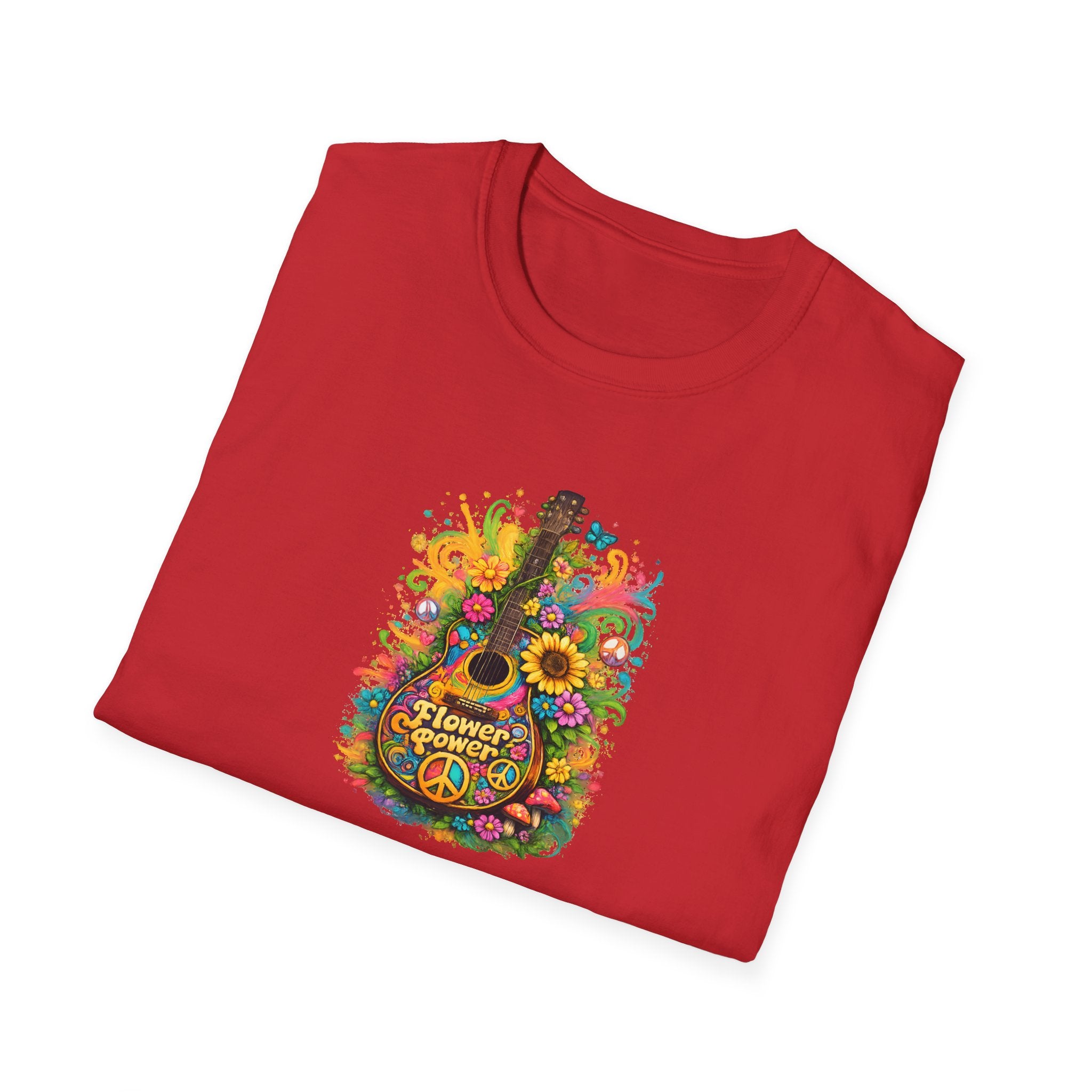 Flower Power Vibe 1960's Design Guitar T-Shirt 