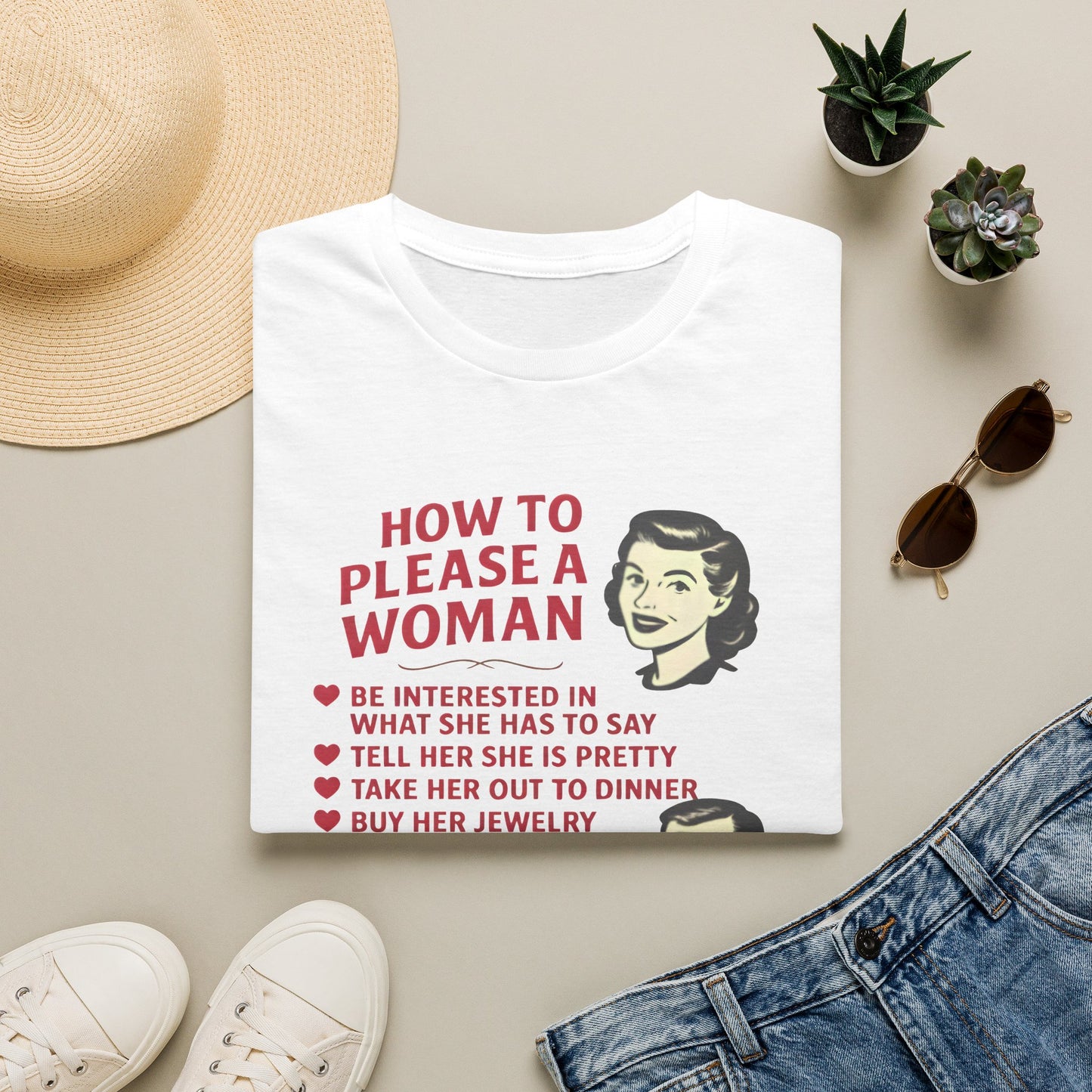 How to Please a Woman vs Man Vintage Humor T-Shirt Fat Boris