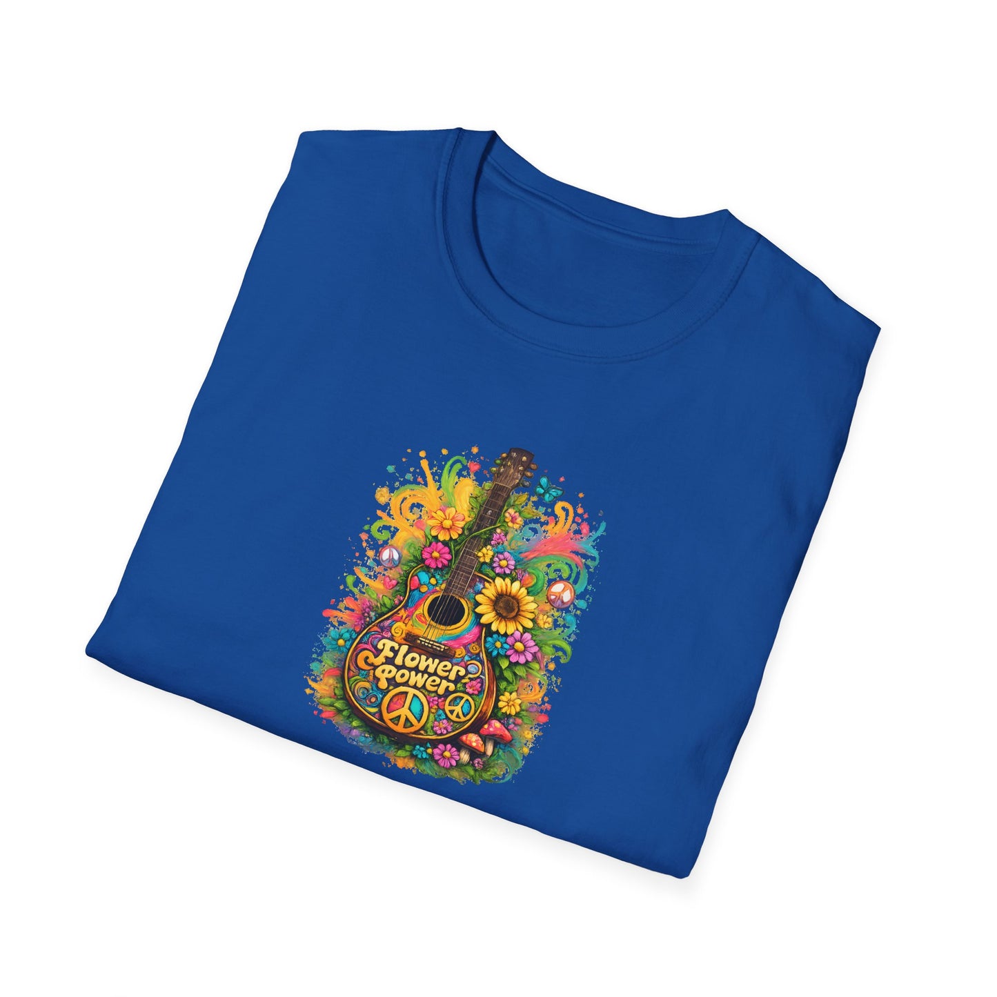 Flower Power Vibe 1960's Design Guitar T-Shirt 