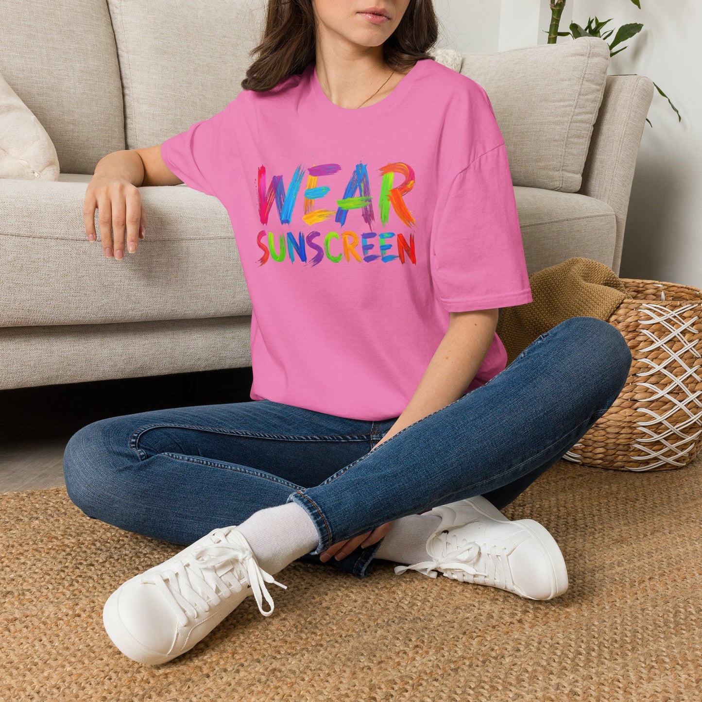 Wear Sunscreen T-Shirt — Colorful Brushstroke Sun Safety Tee Printify