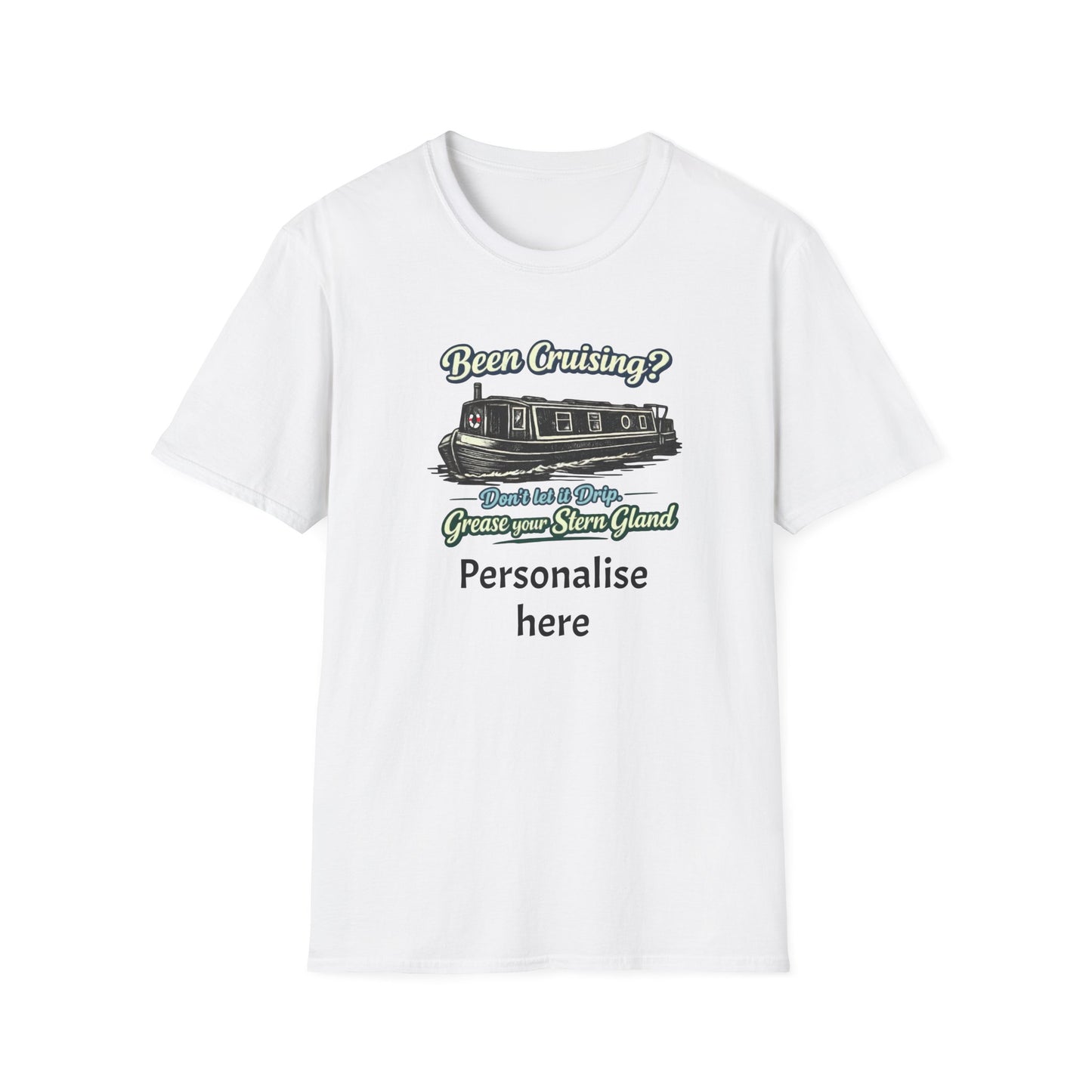 Personalised Canal Boating T-Shirt – “Grease Your Stern Gland” Funny Narrowboat Tee P
