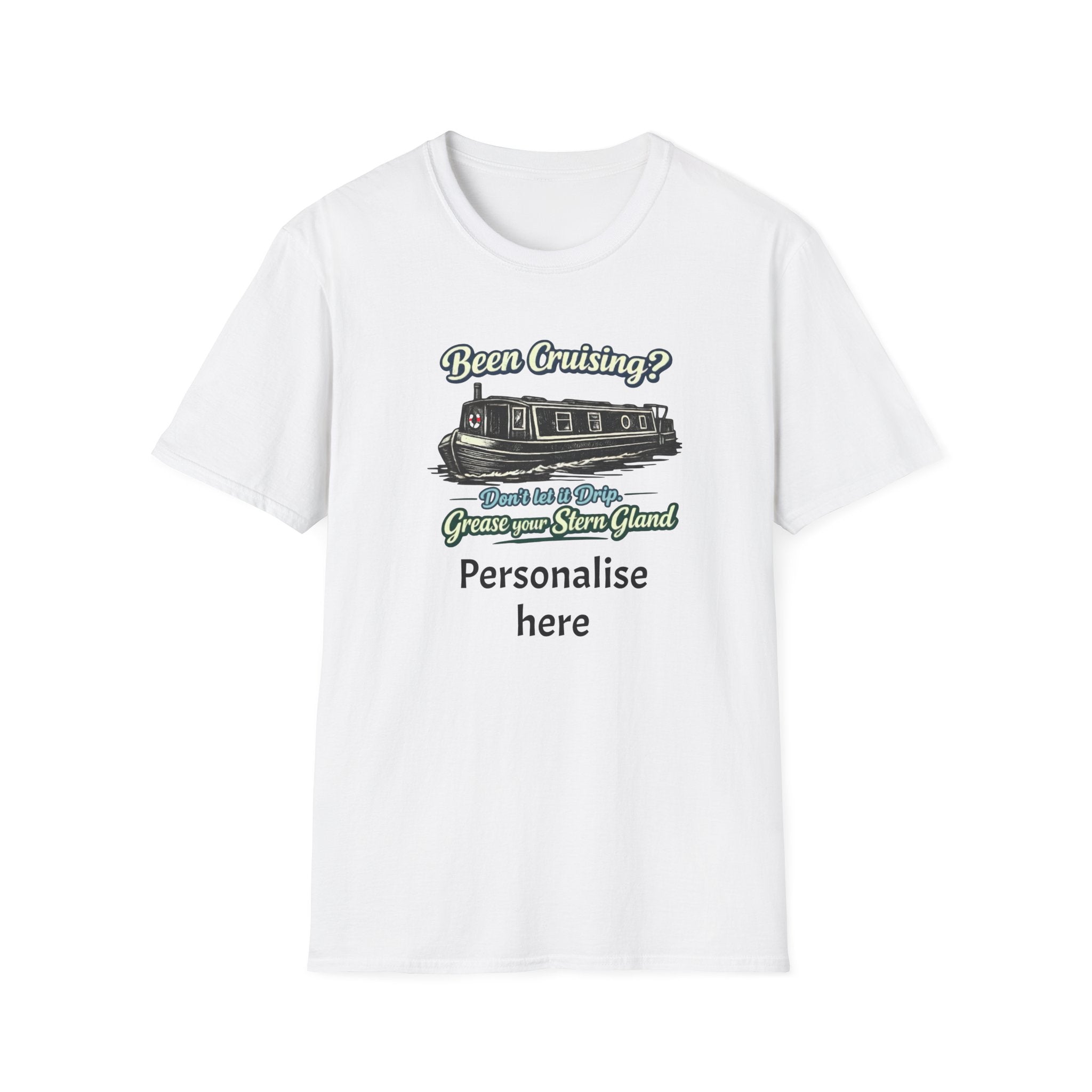 Personalised Canal Boating T-Shirt – “Grease Your Stern Gland” Funny Narrowboat Tee P