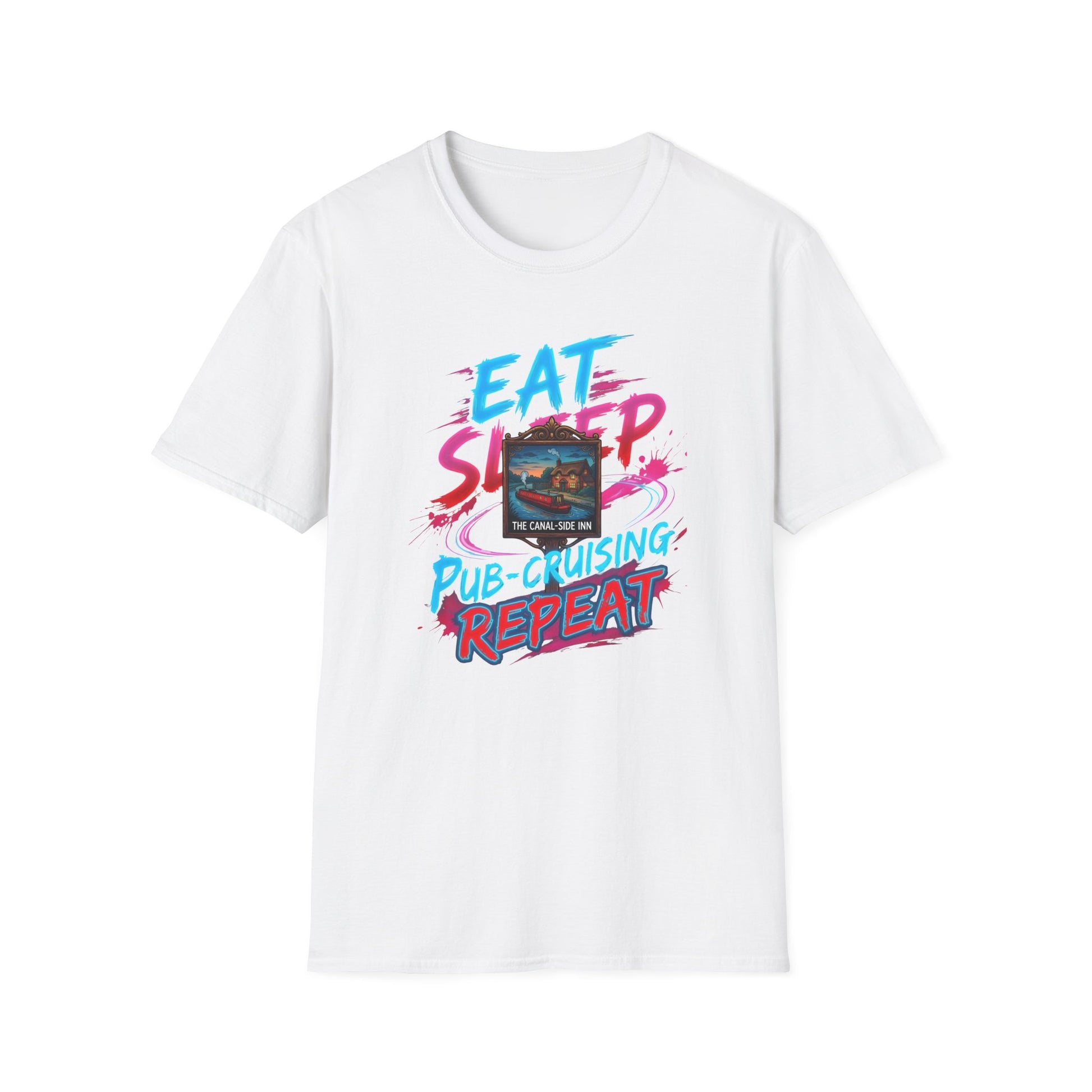 Eat Sleep Pub-Cruising Repeat T-Shirt — Canal-Side Inn Graphic Tee Printify