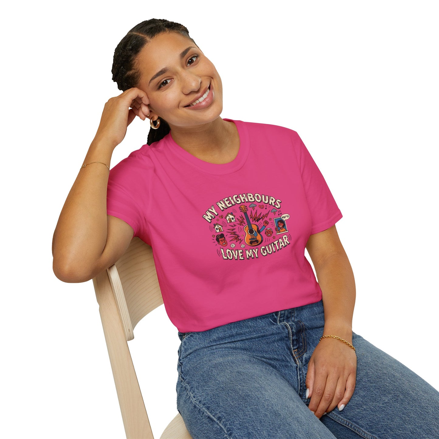 My Neighbours Love My Guitar" Loud Music T-Shirt - Relatable Guitarist Humour