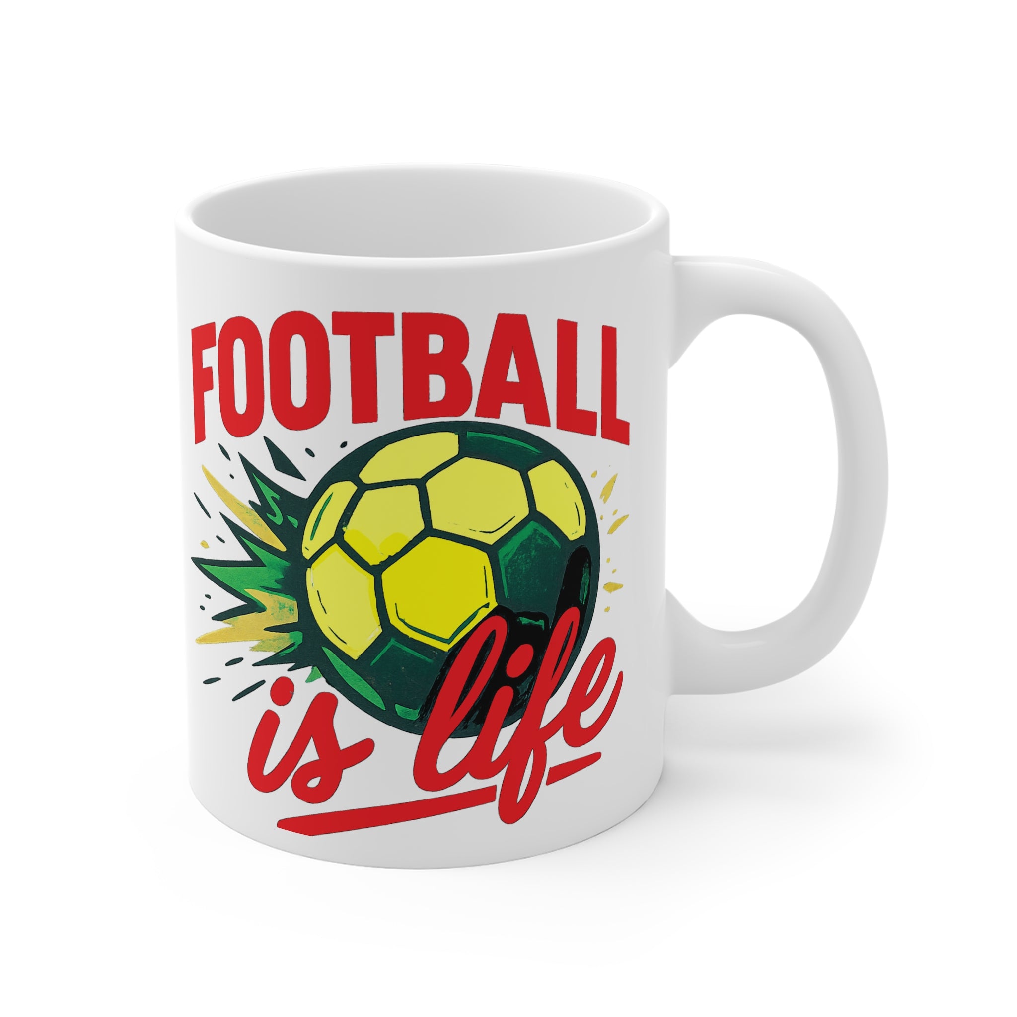 Football is life graphic white ceramic coffee mug