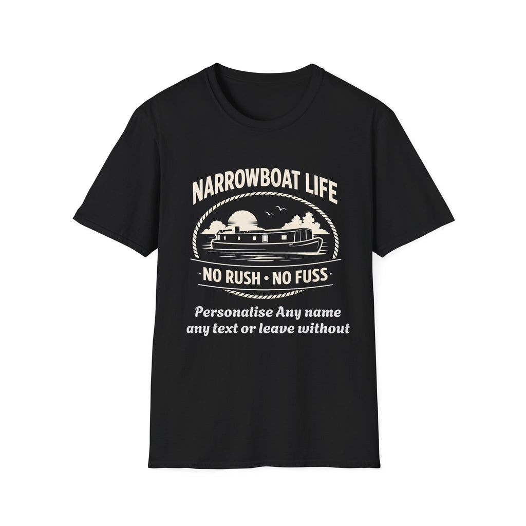Narrowboat Life T-Shirt – 'No Rush • No Fuss' Canal Boat Tee Printify