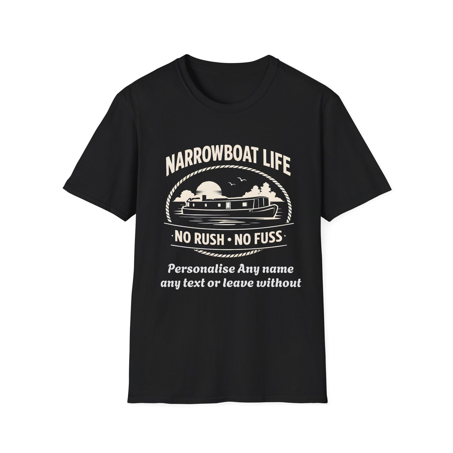 Narrowboat Life T-Shirt – 'No Rush • No Fuss' Canal Boat Tee Printify
