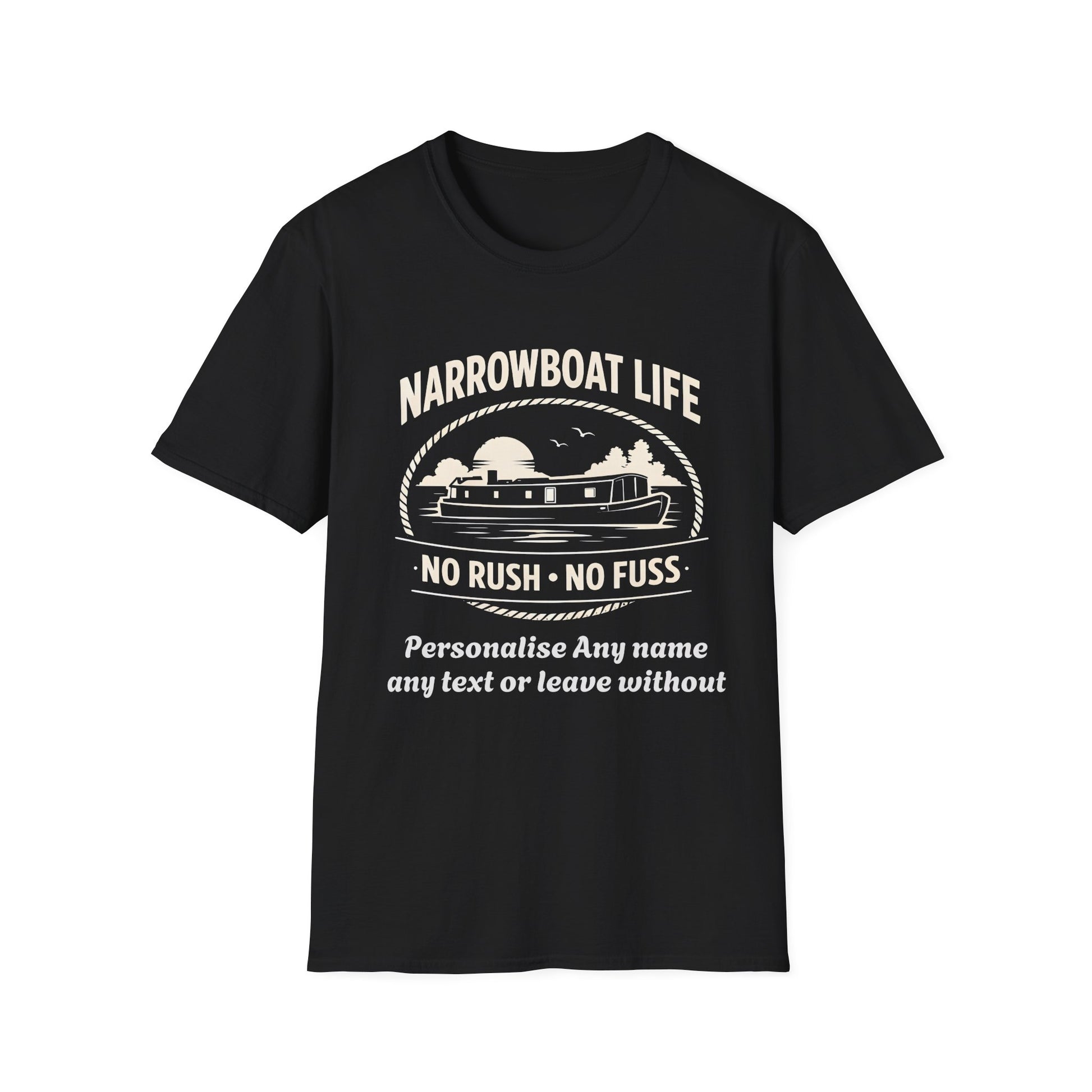 Narrowboat Life T-Shirt – 'No Rush • No Fuss' Canal Boat Tee Printify