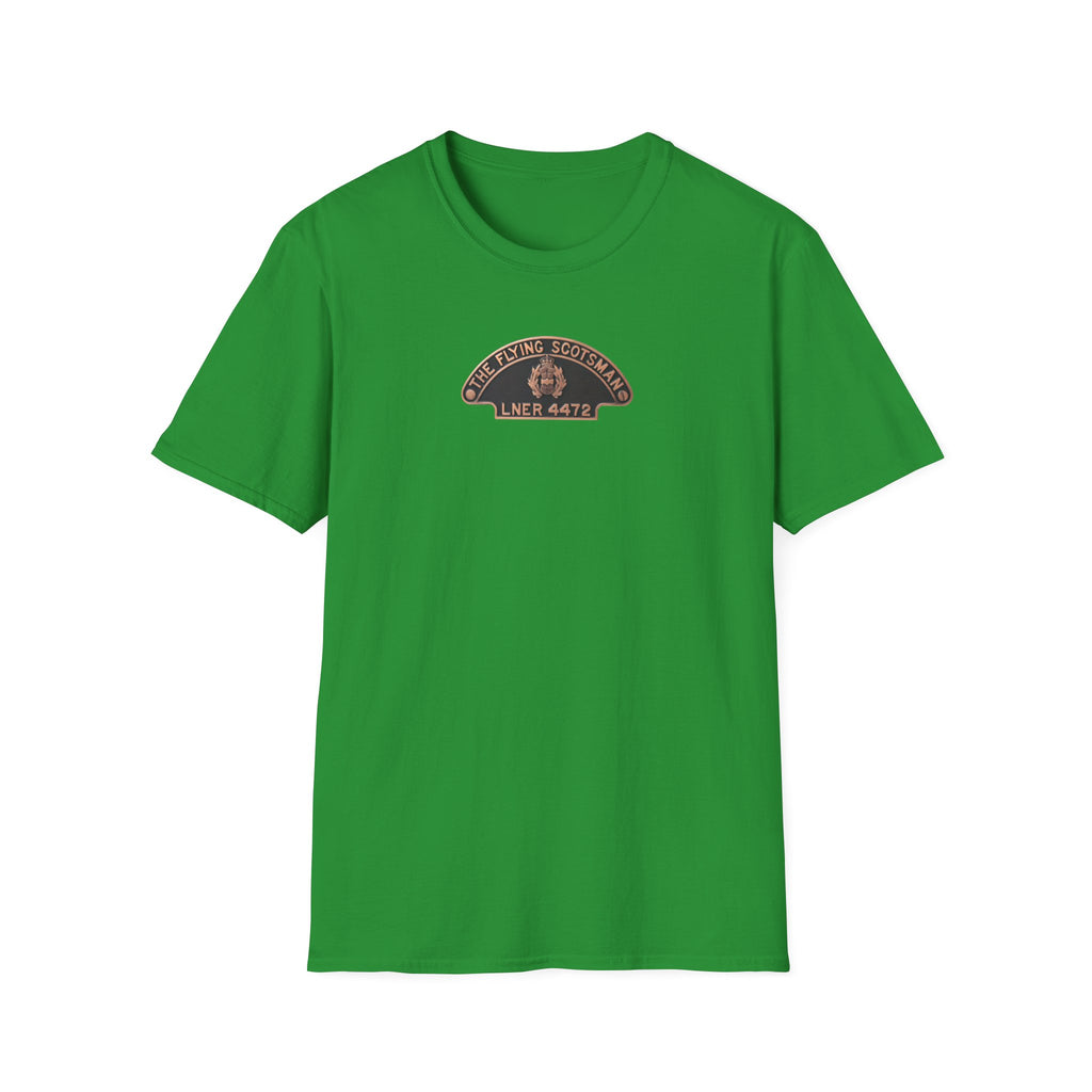 Green t-shirt with a logo on a white background